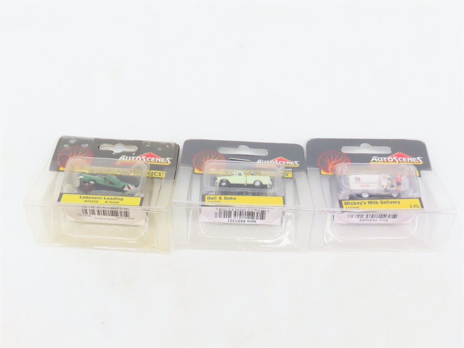 LOT of 3 N Scale Woodland Scenics AutoScenes: Milk Truck, Hall & Duke, & Loading