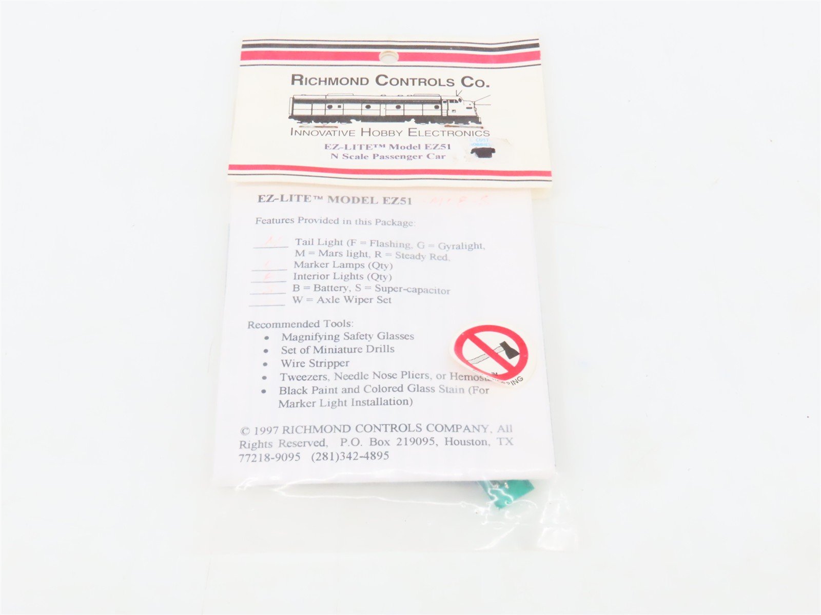 N Scale Richmond Controls EZ-Lite EZ51 Passenger Lighting Kit w/ MARS Tail Light
