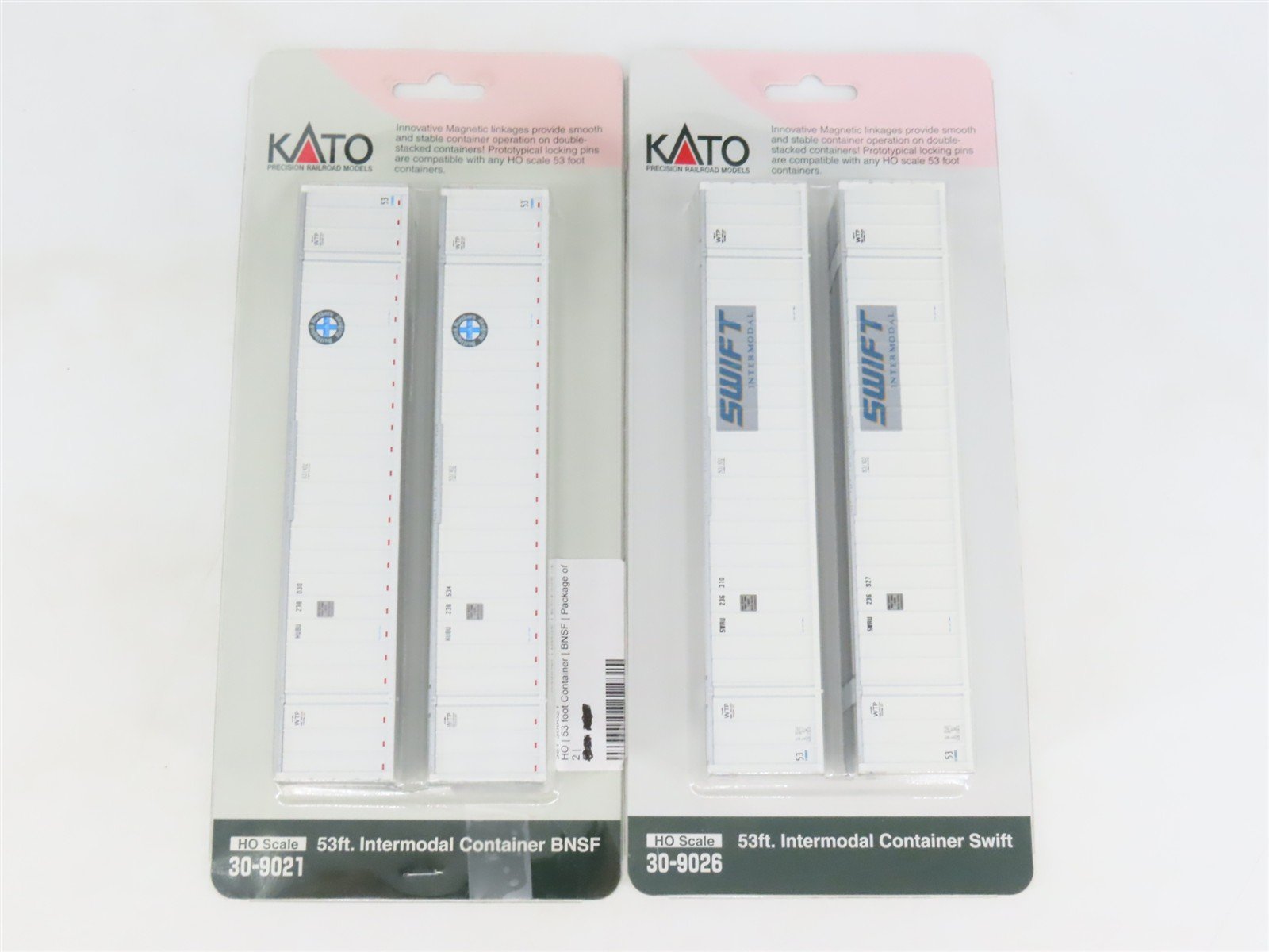 LOT of 2 HO Scale KATO BNSF & SWIFT 53' Intermodal Container 2-Packs