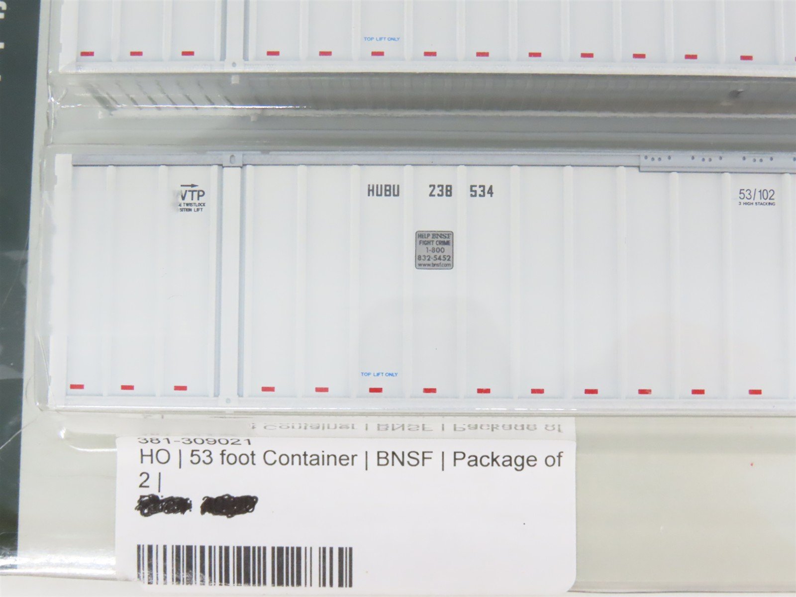 LOT of 2 HO Scale KATO BNSF & SWIFT 53' Intermodal Container 2-Packs
