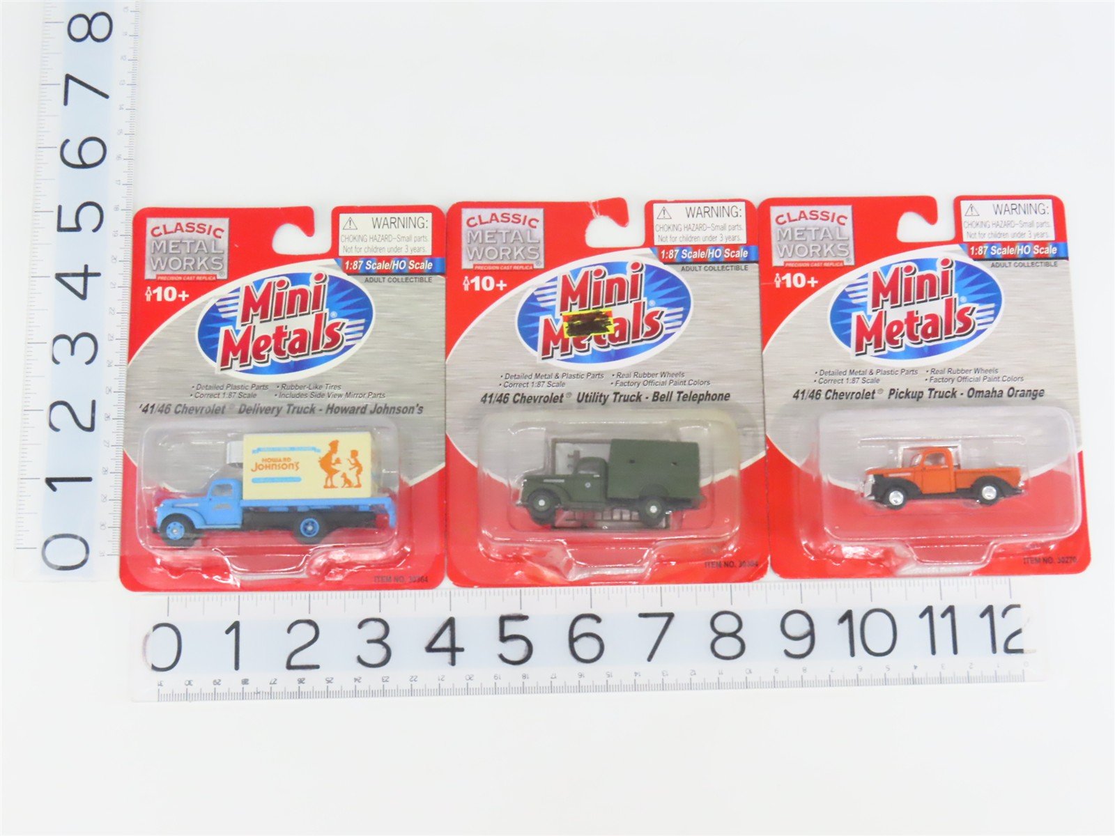 LOT of 3 HO Scale CMW Mini Metals 1940s Chevy Pickup, Delivery & Utility Trucks