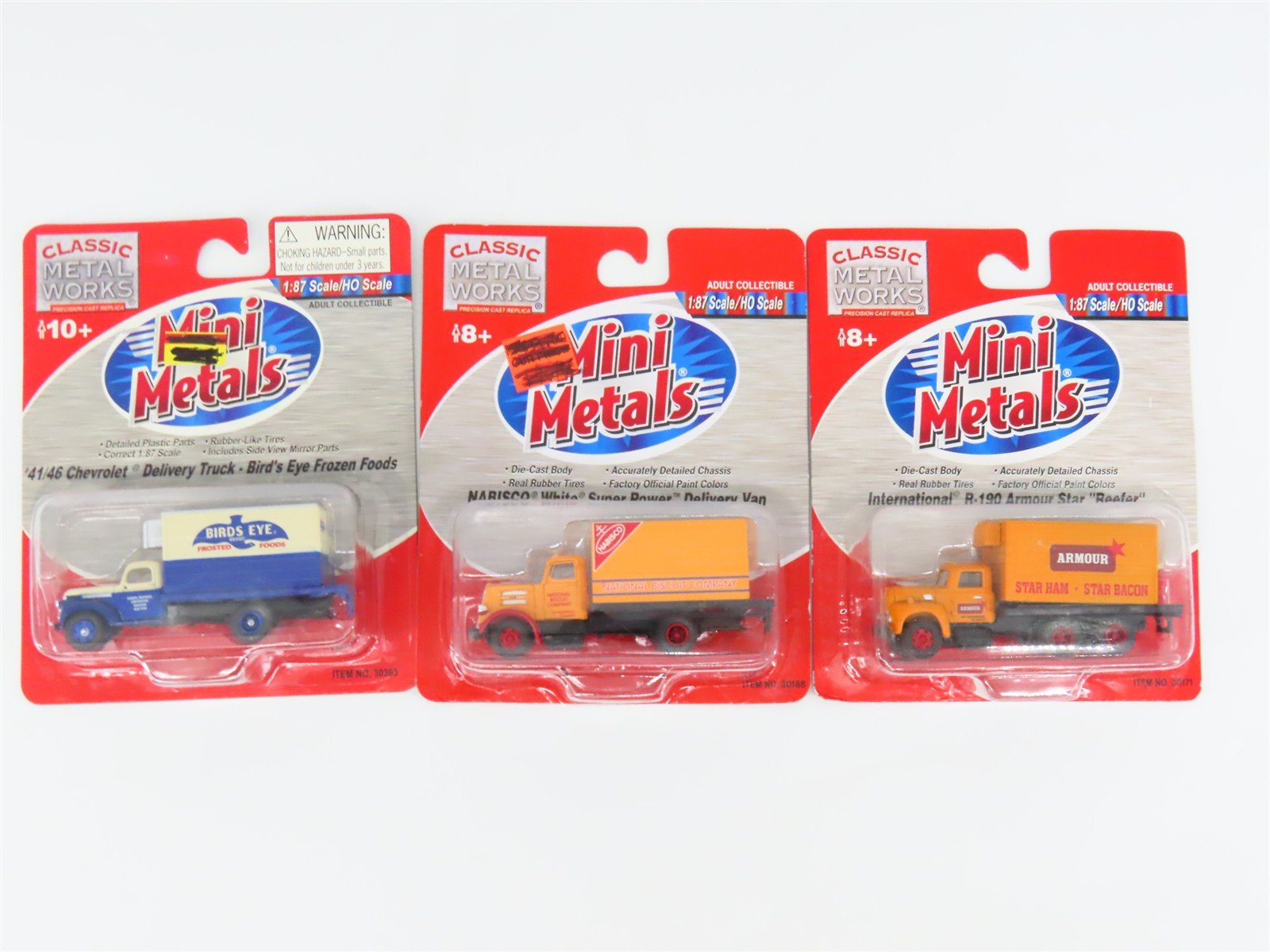 LOT of 3 HO Scale CMW Mini Metals Armour, Bird's Eye, & Nabisco Delivery Trucks