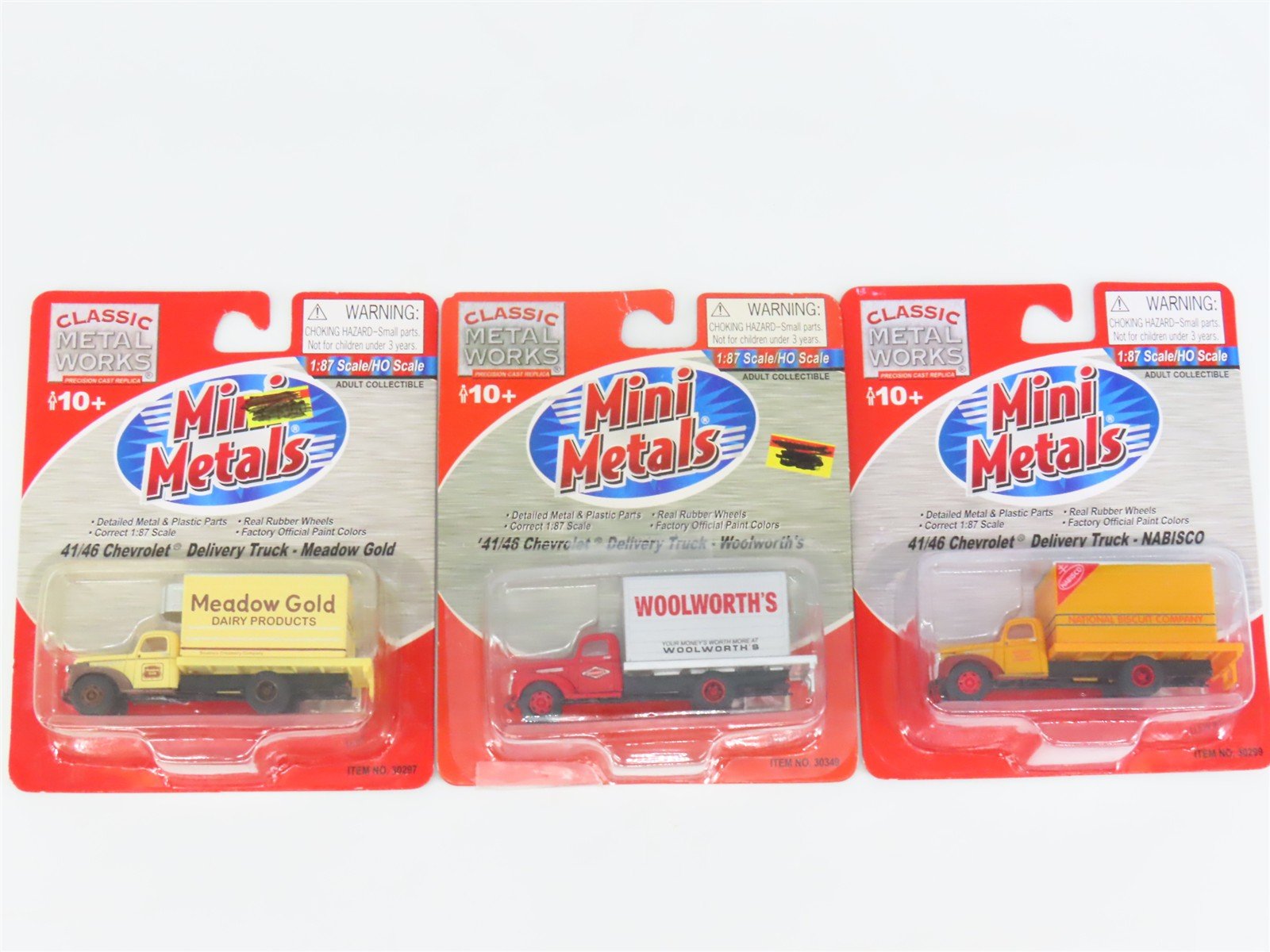 LOT of 3 HO CMW Mini Metals Meadow Gold, Woolworth's, & Nabisco Delivery Trucks