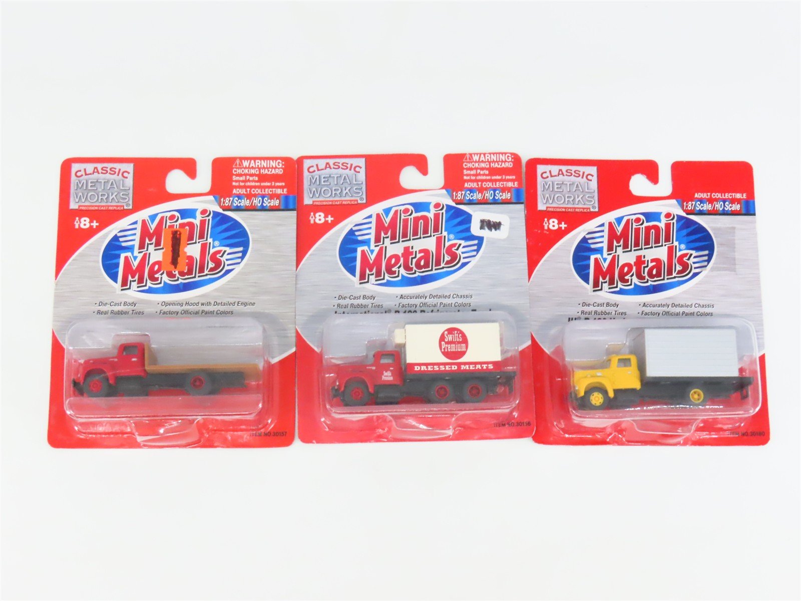 LOT of 3 HO Scale CMW Mini Metals IH R-190 Flatbed, Refrigerator & Van Trucks