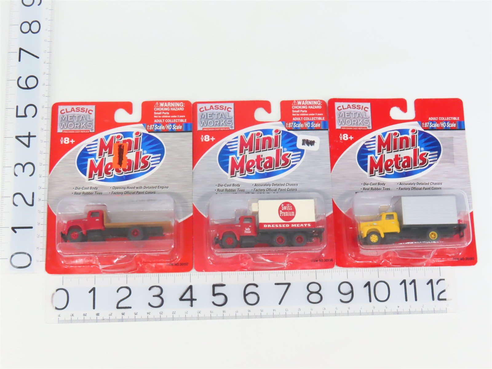 LOT of 3 HO Scale CMW Mini Metals IH R-190 Flatbed, Refrigerator & Van Trucks