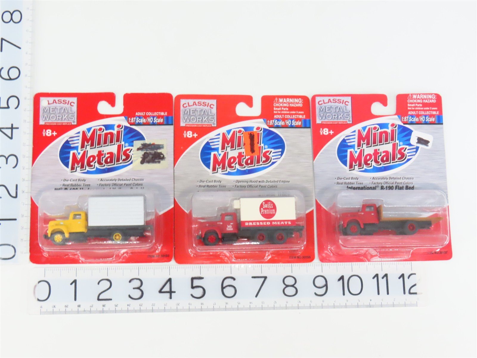 LOT of 3 HO Scale CMW Mini Metals IH R-190 Flatbed, Refrigerator & Van Trucks