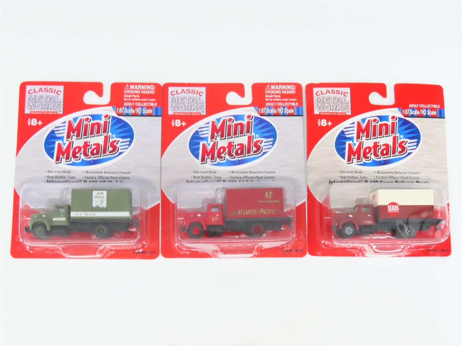 LOT of 3 HO CMW Mini Metals A&P, US Mail, & Sears IH R-190 Delivery Van Trucks