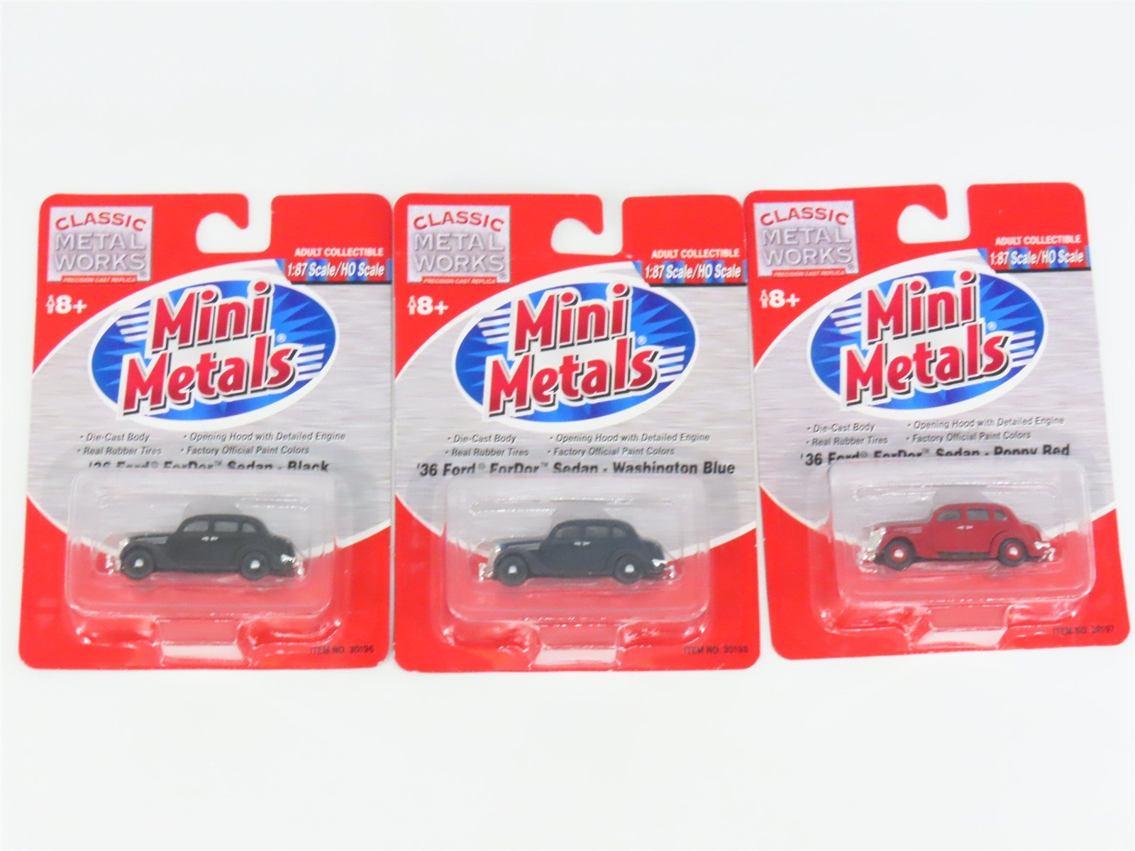 LOT of 3 HO 1/87 Scale CMW Mini Metals 1936 Ford ForDor Sedans