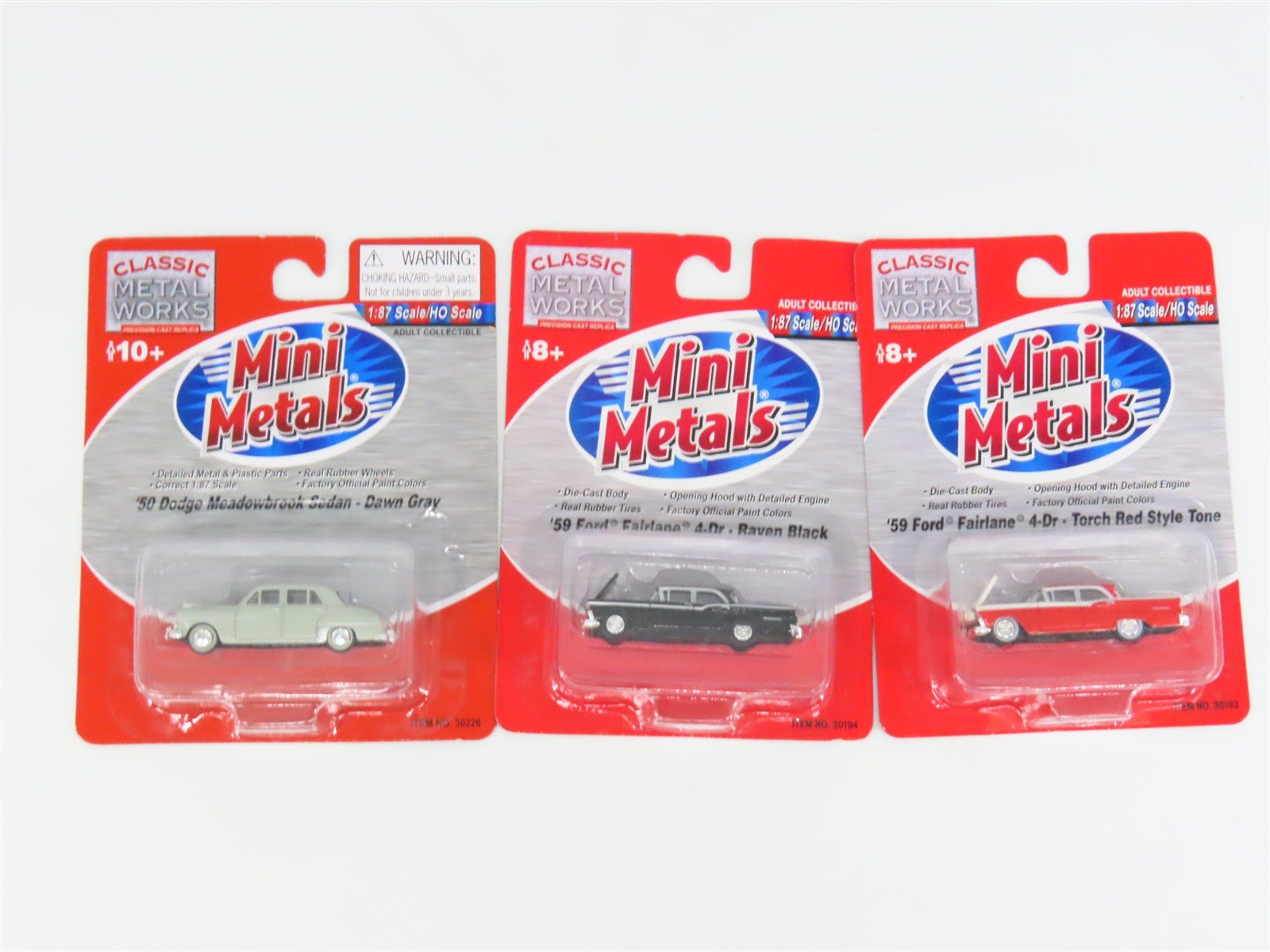 LOT of 3 HO 1/87 Scale CMW Mini Metals '59 Ford Fairlane & '50 Dodge Meadowbrook
