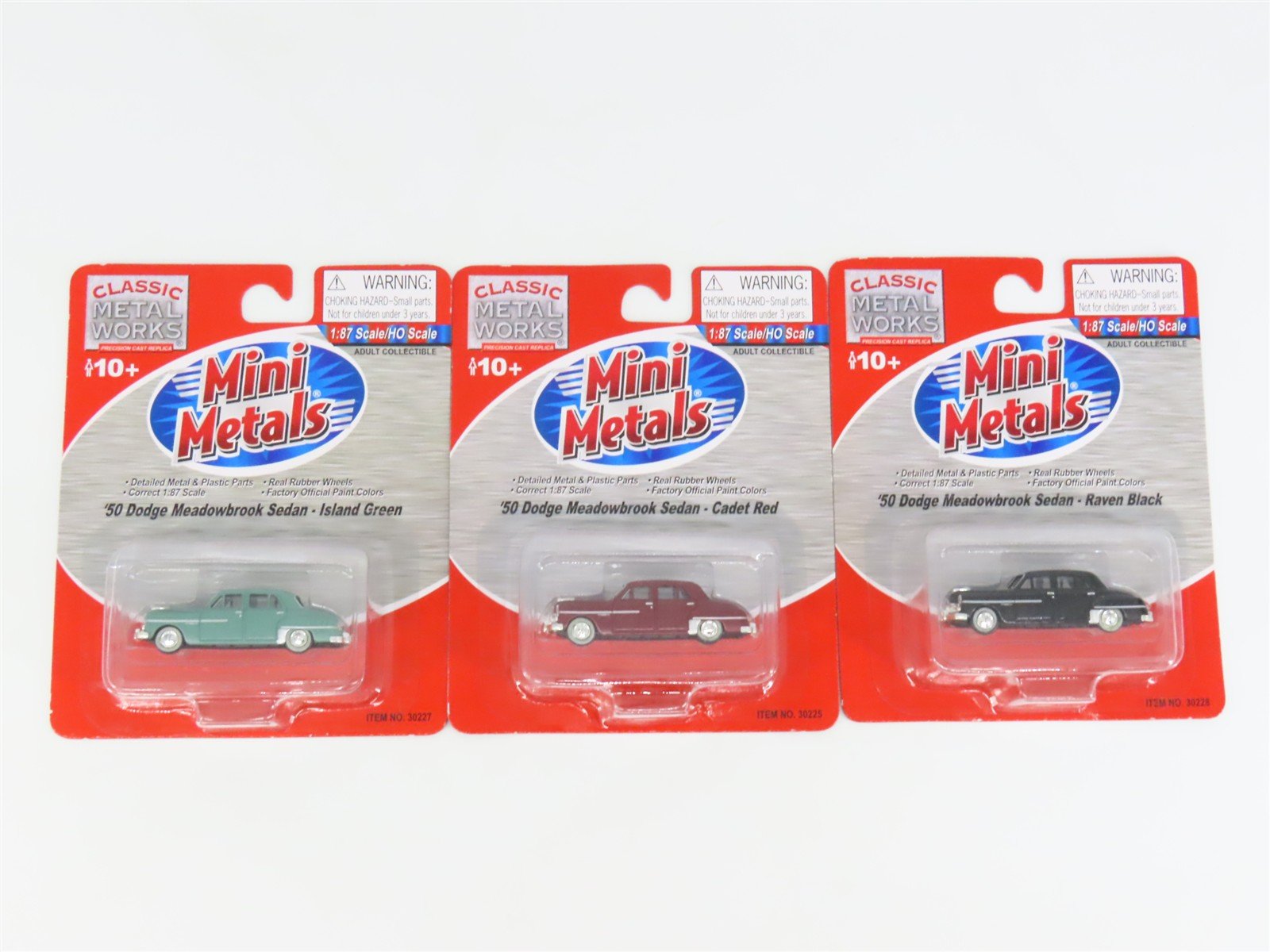 LOT of 3 HO 1/87 Scale CMW Mini Metals 1950 Dodge Meadowbrook Sedans