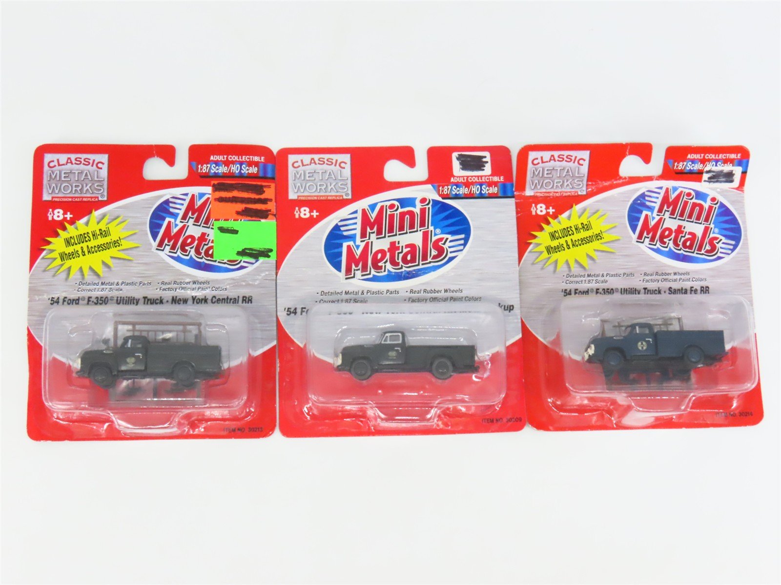 LOT of 3 HO Scale CMW Mini Metals ATSF & NYC '54 Ford F-350 Utility/Pickup Truck