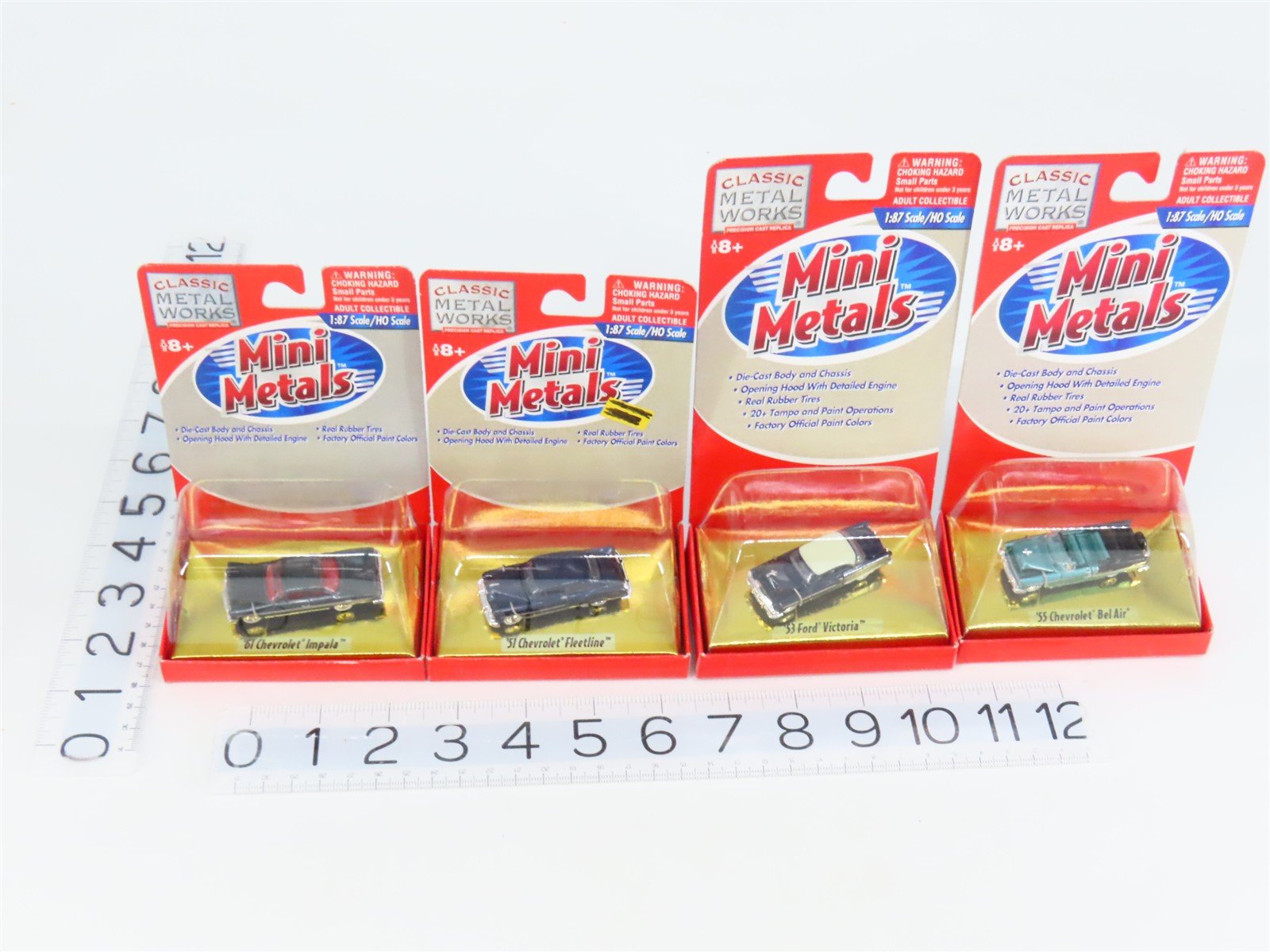 LOT of 4 HO 1/87 Scale CMW Mini Metals 1950s/1960s Chevrolet & Ford Cars