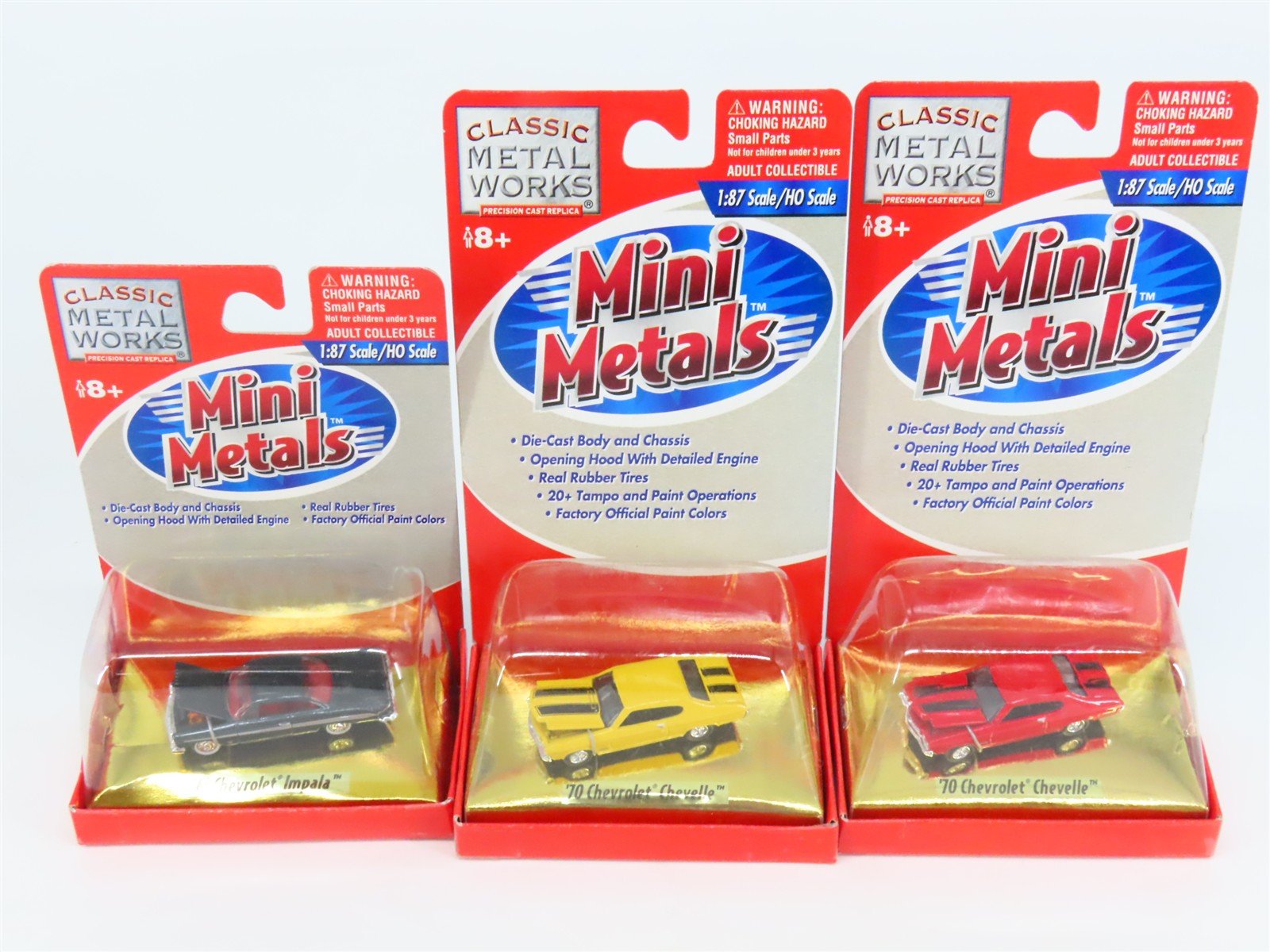 LOT of 3 HO 1/87 Scale CMW Mini Metals 1960s/1970s Chevrolet Impala & Chevelle