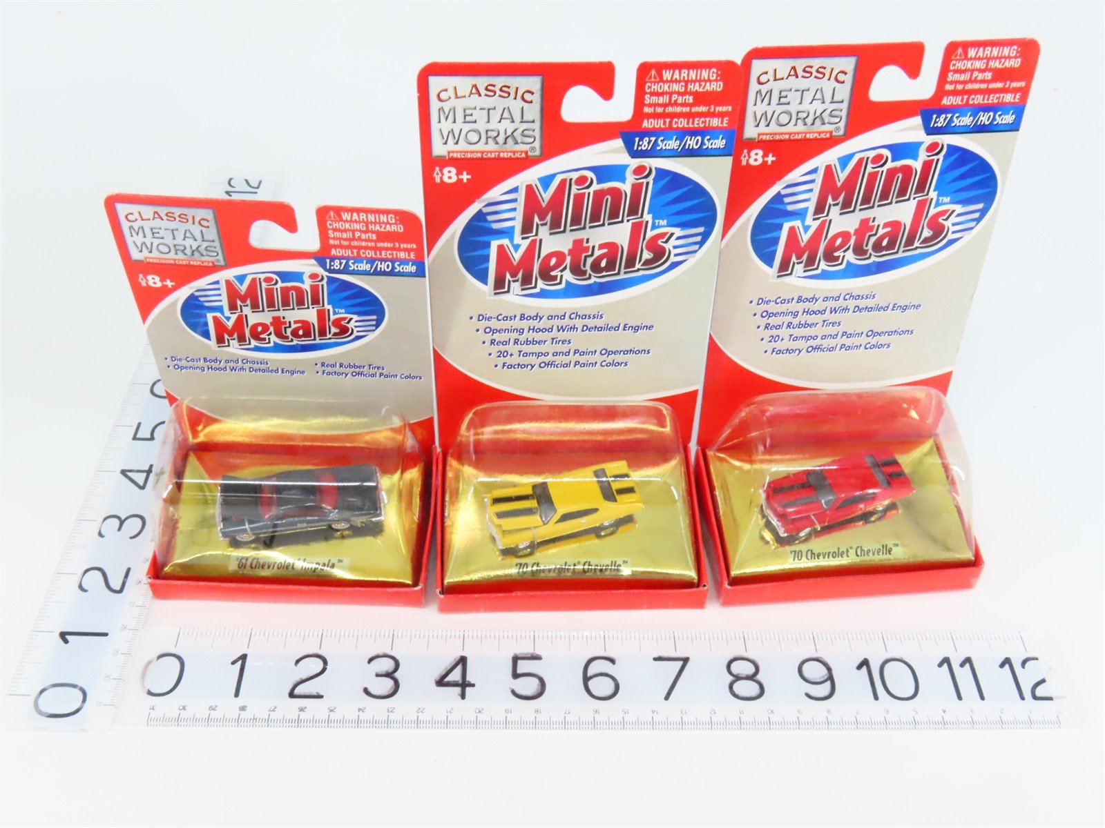 LOT of 3 HO 1/87 Scale CMW Mini Metals 1960s/1970s Chevrolet Impala & Chevelle