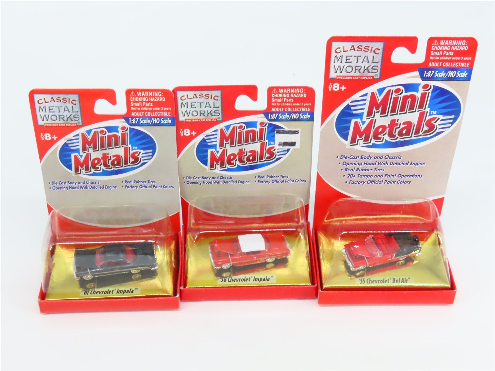 LOT of 3 HO 1/87 Scale CMW Mini Metals 1950s/1960s Chevrolet Impala & Bel Air