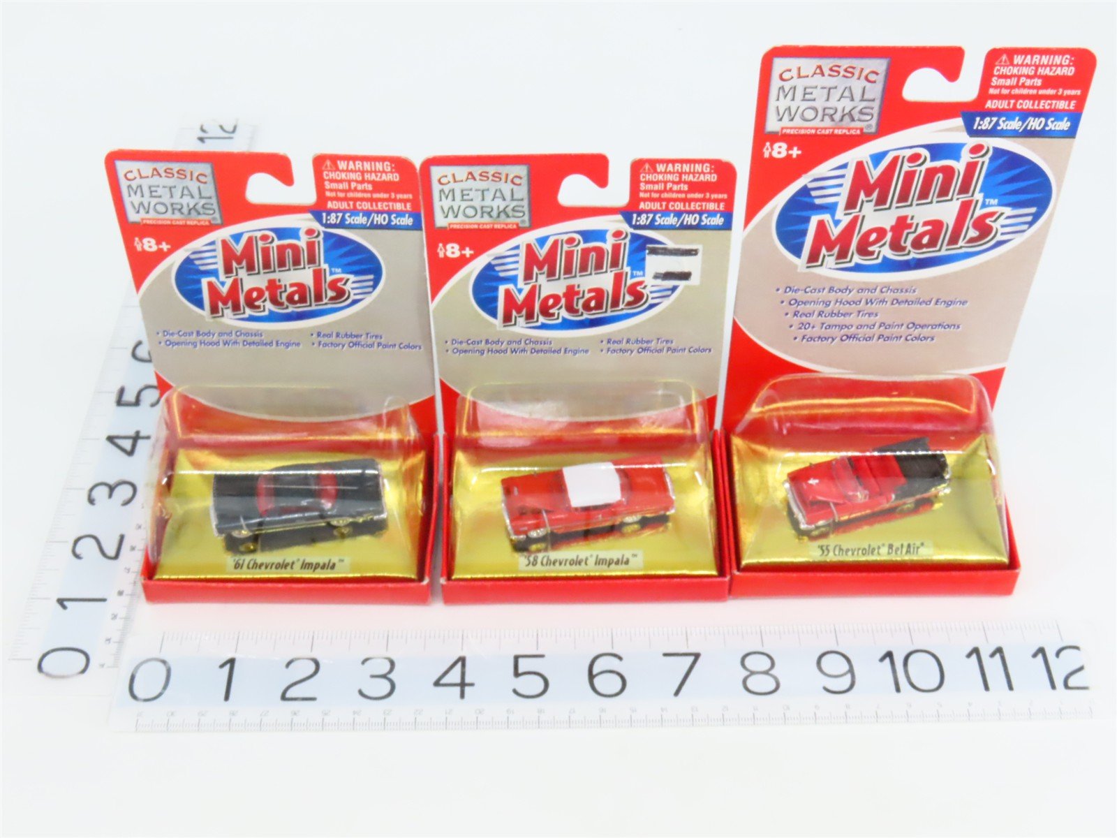 LOT of 3 HO 1/87 Scale CMW Mini Metals 1950s/1960s Chevrolet Impala & Bel Air