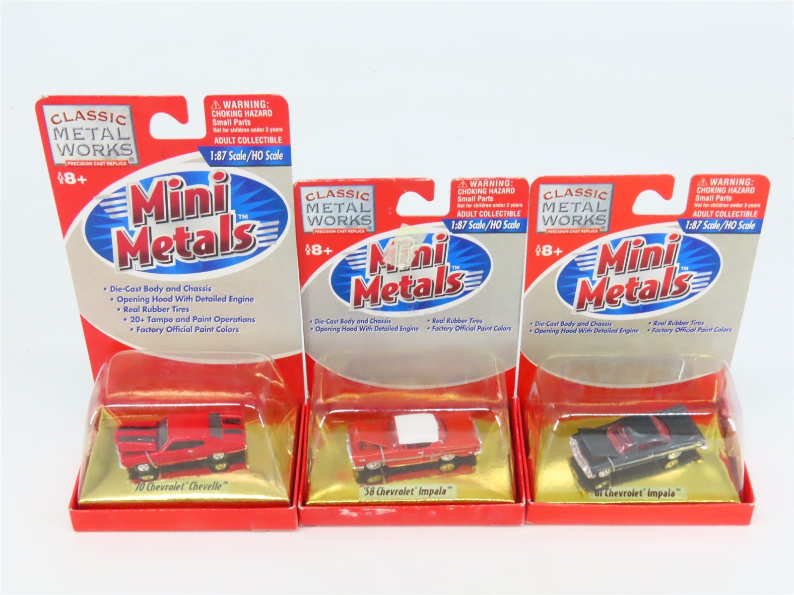 LOT of 3 HO 1/87 Scale CMW Mini Metals 1950s/60s/70s Chevrolet Impala & Chevelle