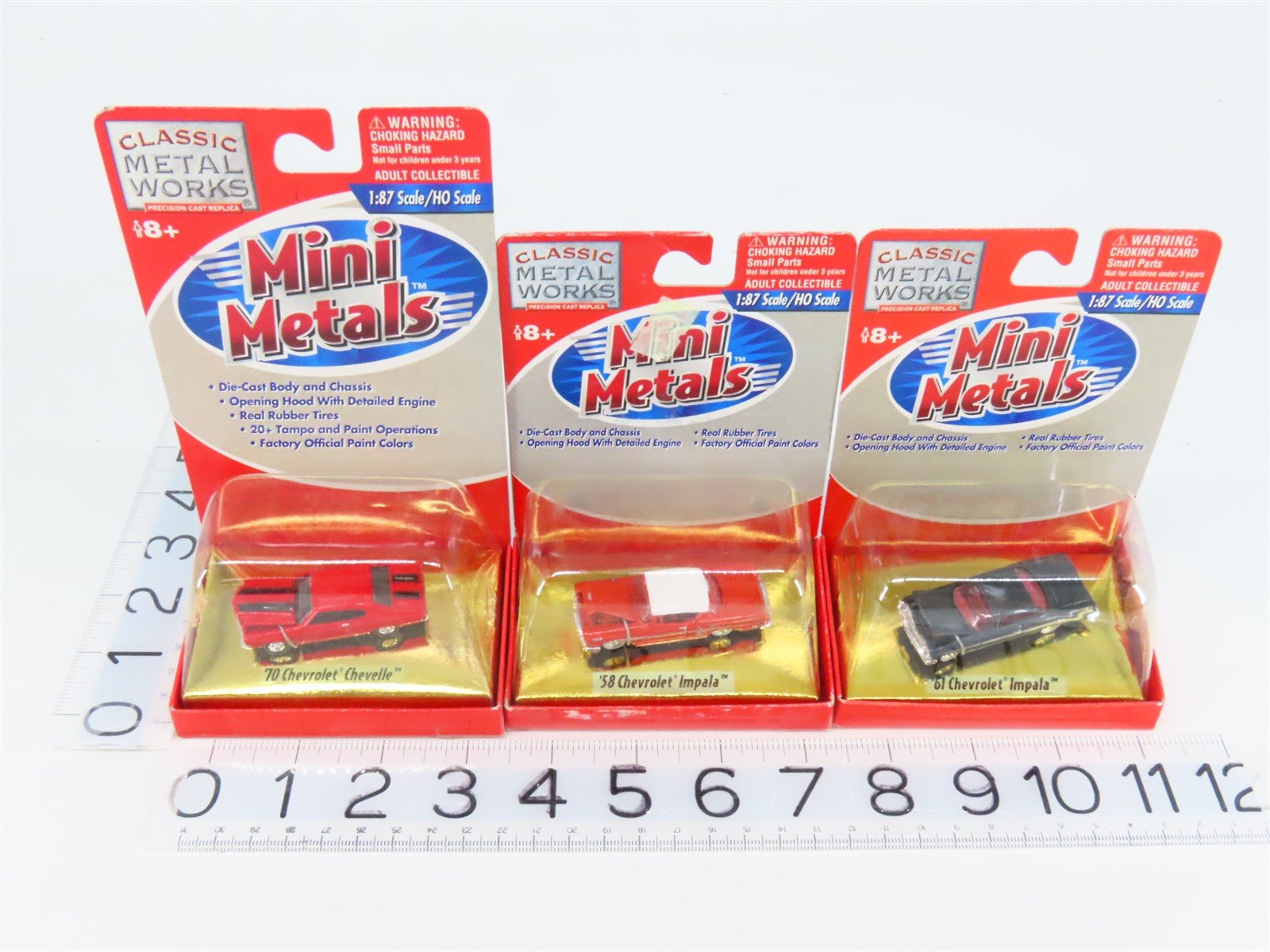 LOT of 3 HO 1/87 Scale CMW Mini Metals 1950s/60s/70s Chevrolet Impala & Chevelle