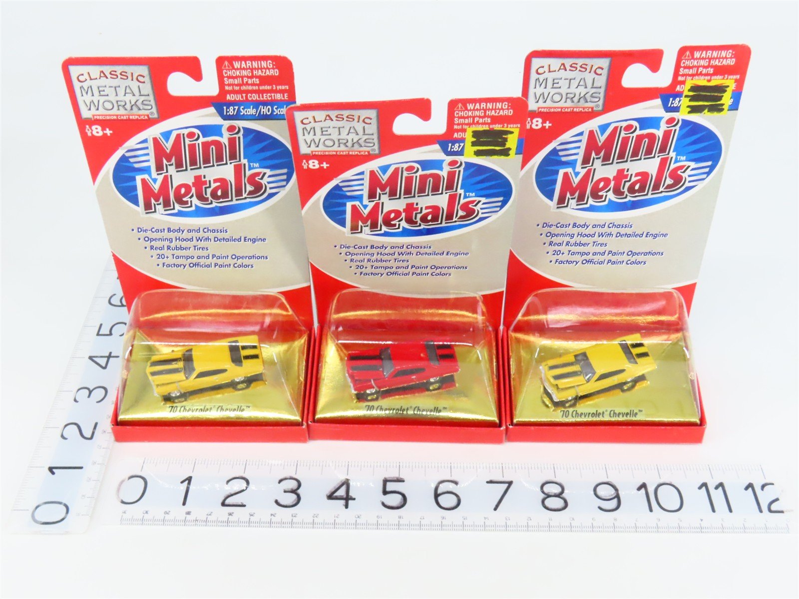 LOT of 3 HO 1/87 Scale CMW Mini Metals 1970 Chevrolet Chevelles