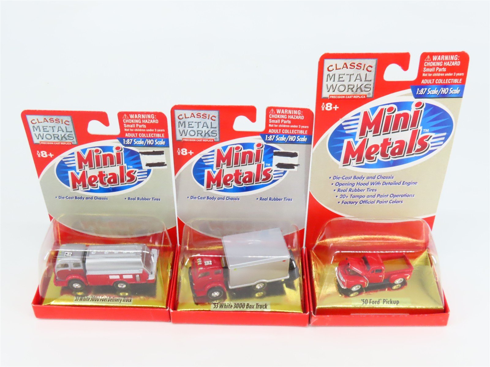 LOT of 3 HO CMW Mini Metals 1950s Ford Pickup, White 3000 Box Truck & Fuel Truck