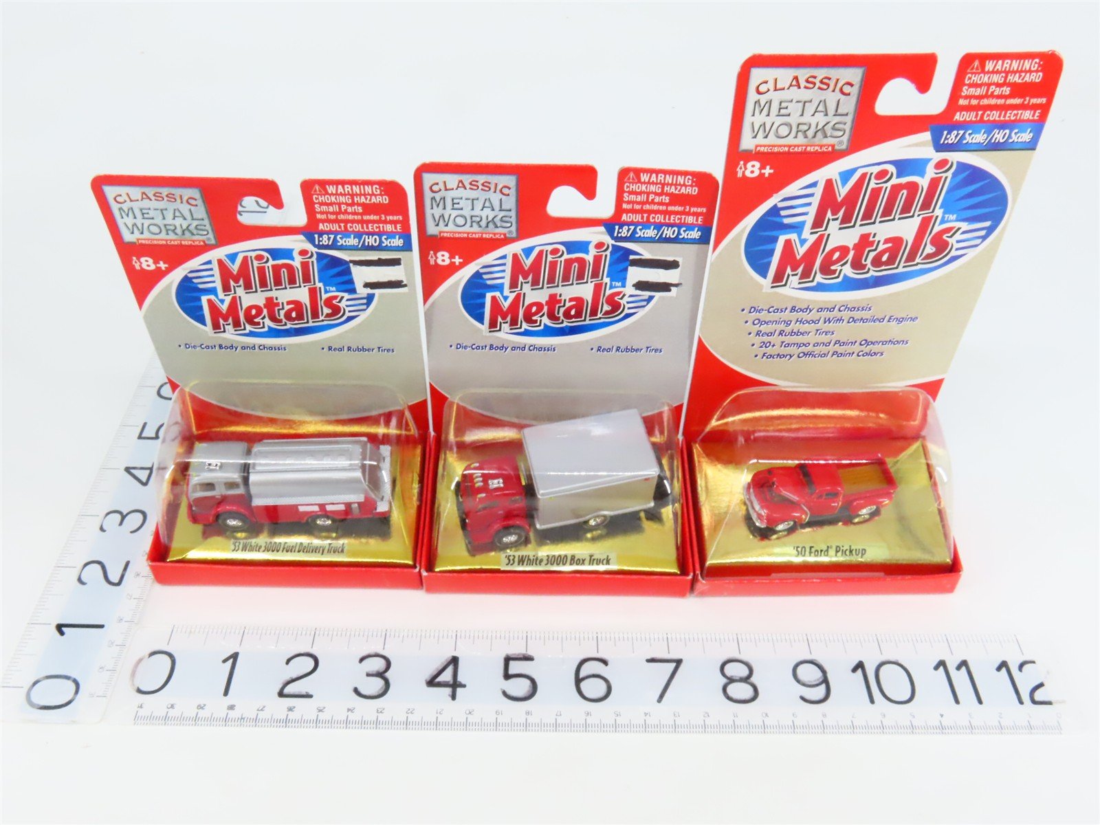 LOT of 3 HO CMW Mini Metals 1950s Ford Pickup, White 3000 Box Truck & Fuel Truck