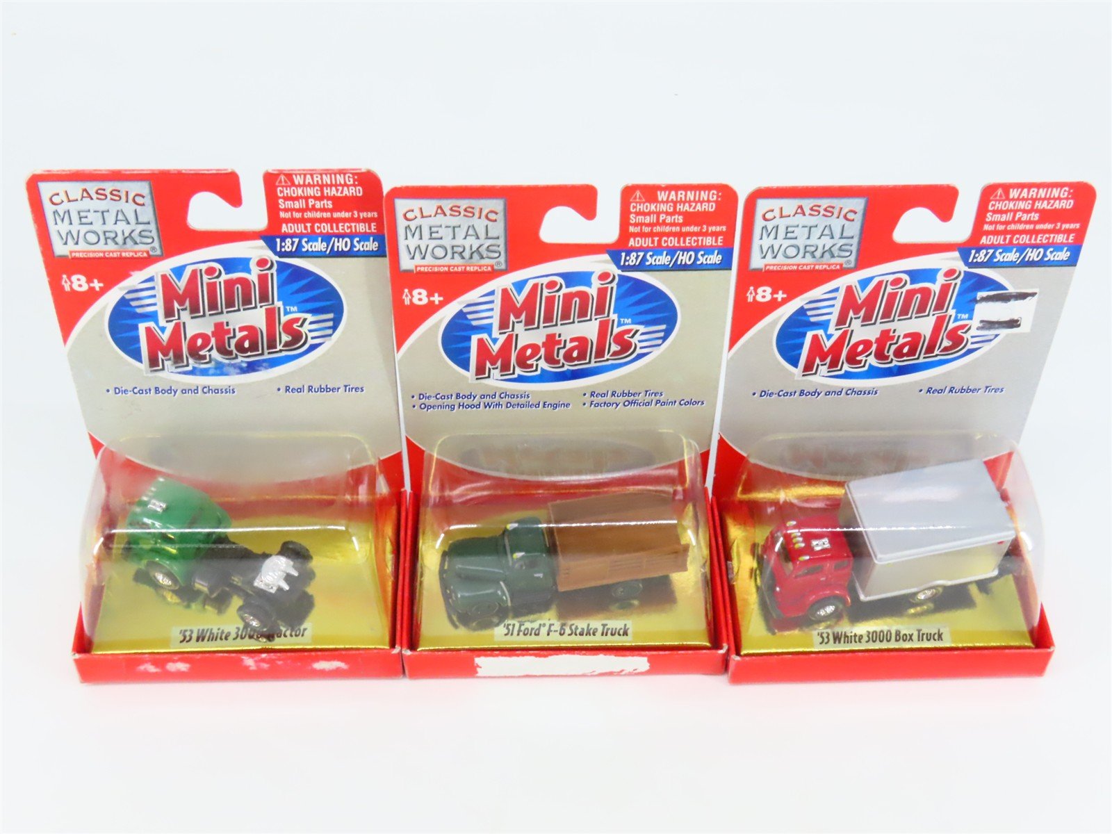 LOT of 3 HO CMW Mini Metals 1950s Ford Stake Truck, White 3000 Tractor & Truck
