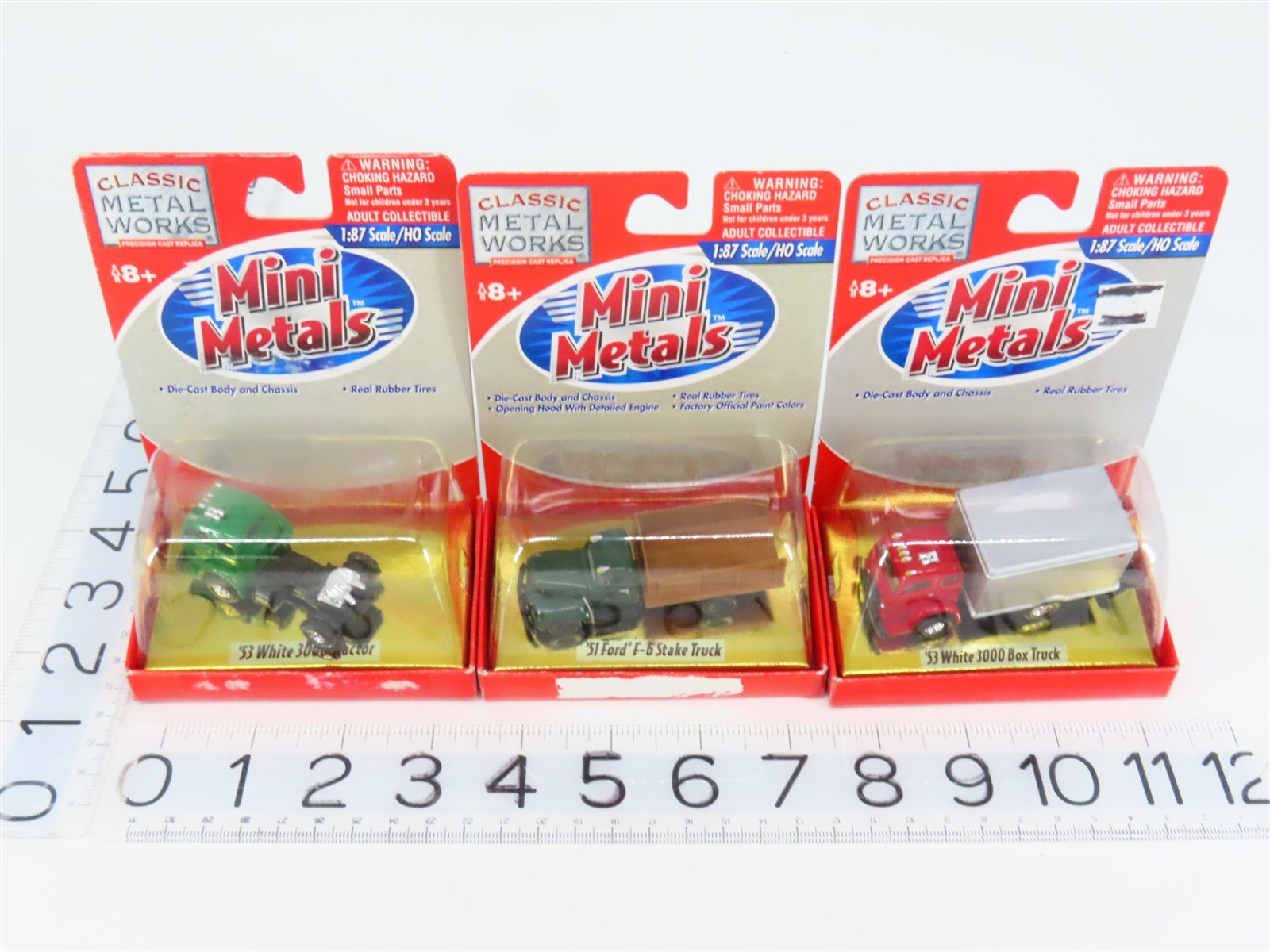 LOT of 3 HO CMW Mini Metals 1950s Ford Stake Truck, White 3000 Tractor & Truck