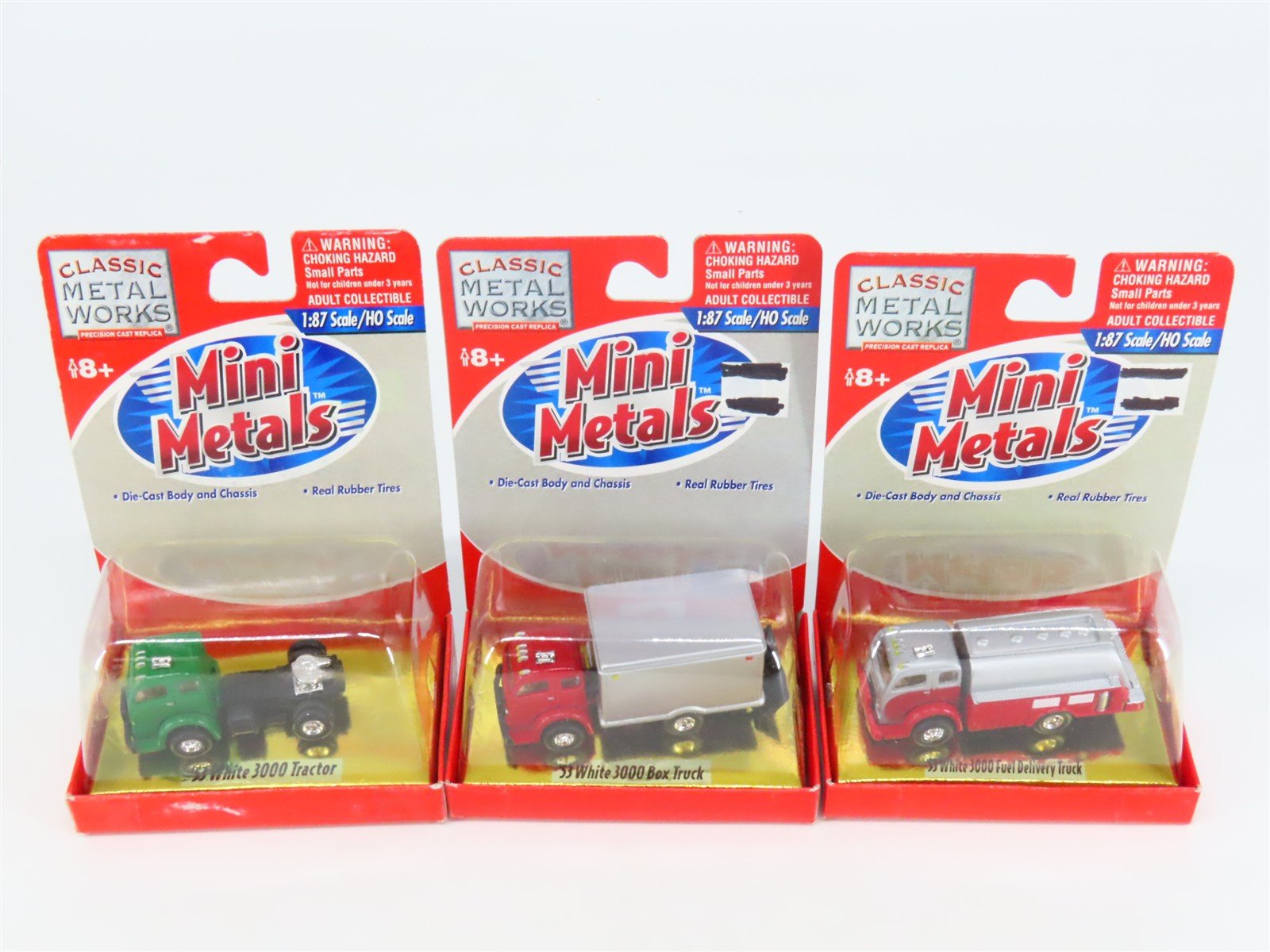 LOT of 3 HO CMW Mini Metals '53 White 3000 Box Truck, Fuel Truck, & Tractor Unit