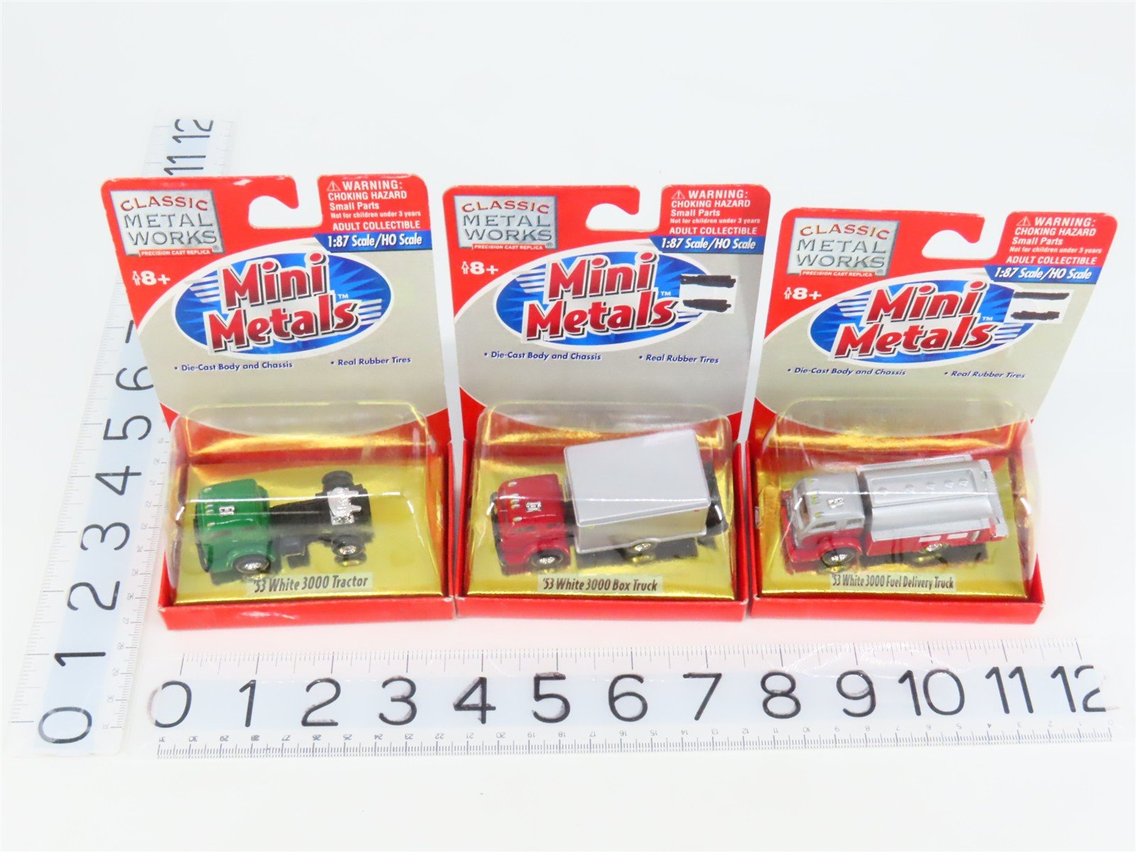 LOT of 3 HO CMW Mini Metals '53 White 3000 Box Truck, Fuel Truck, & Tractor Unit