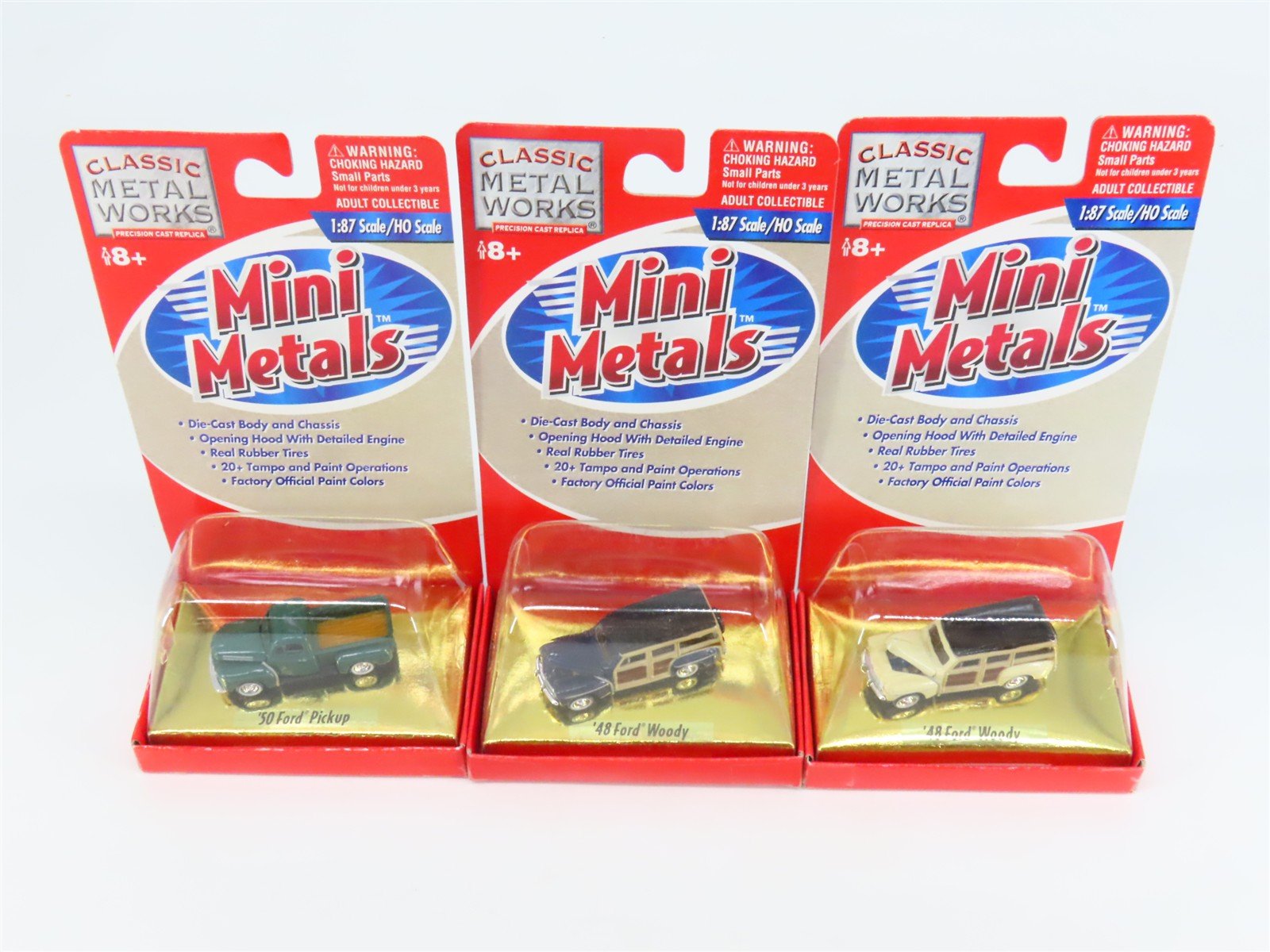 LOT of 3 HO 1/87 Scale CMW Mini Metals '48 Ford Woody & '50 Ford Pickup