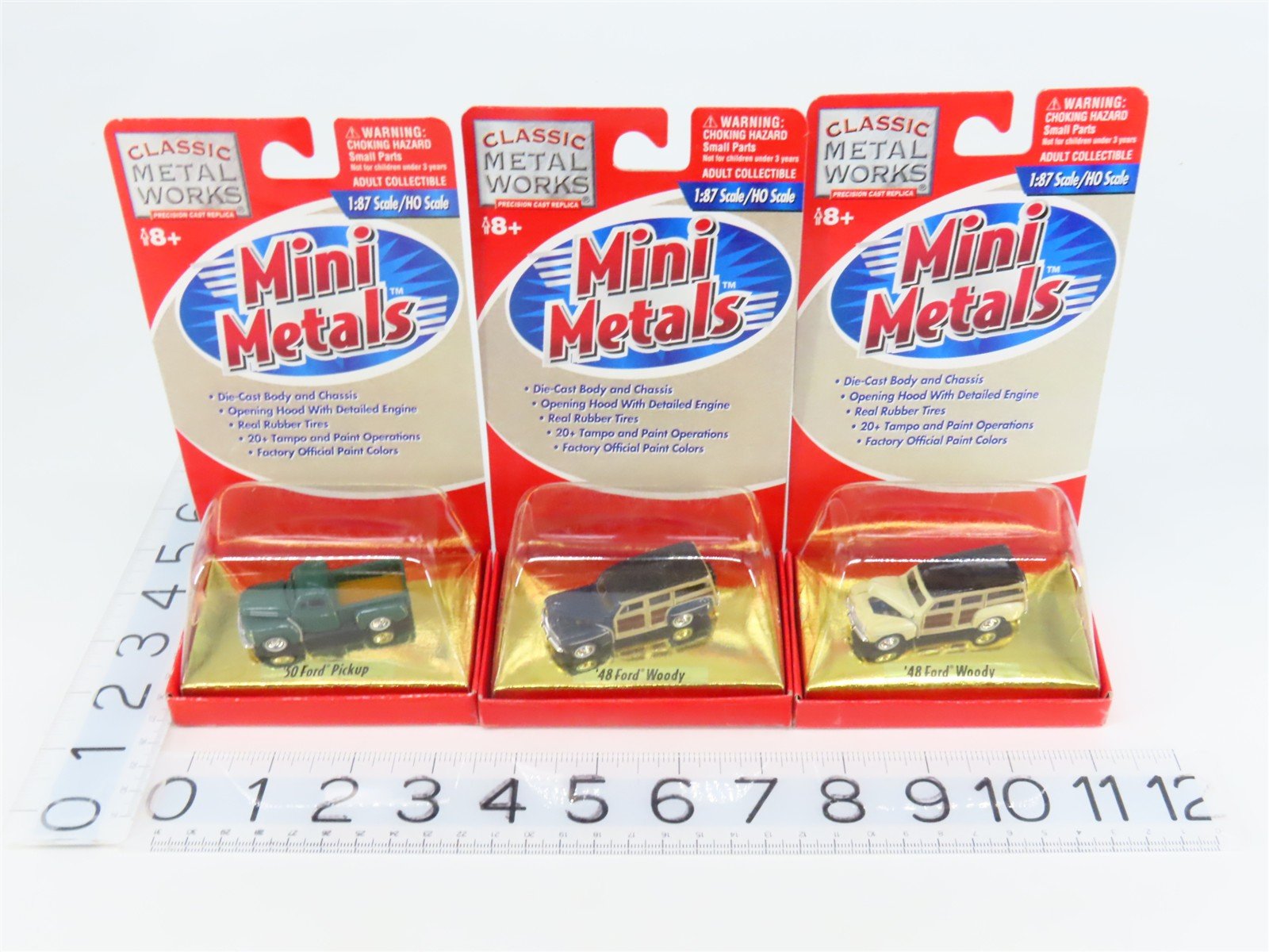 LOT of 3 HO 1/87 Scale CMW Mini Metals '48 Ford Woody & '50 Ford Pickup