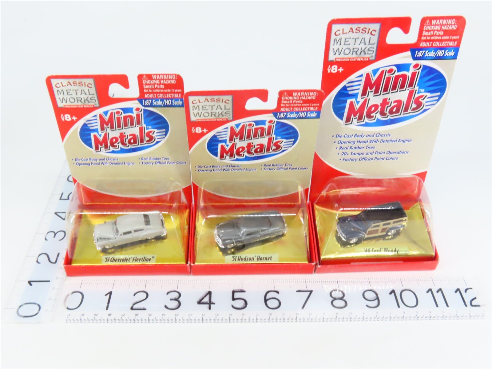 LOT of 3 HO CMW Mini Metals 1940s/50s Ford Woody, Chevy Fleetline, Hudson Hornet