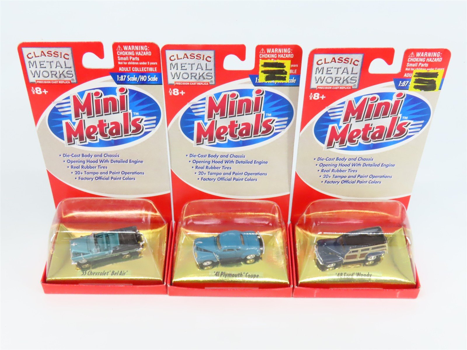 LOT of 3 HO CMW Mini Metals 1940s/50s Ford Woody, Chevy Bel Air, Plymouth Coupe