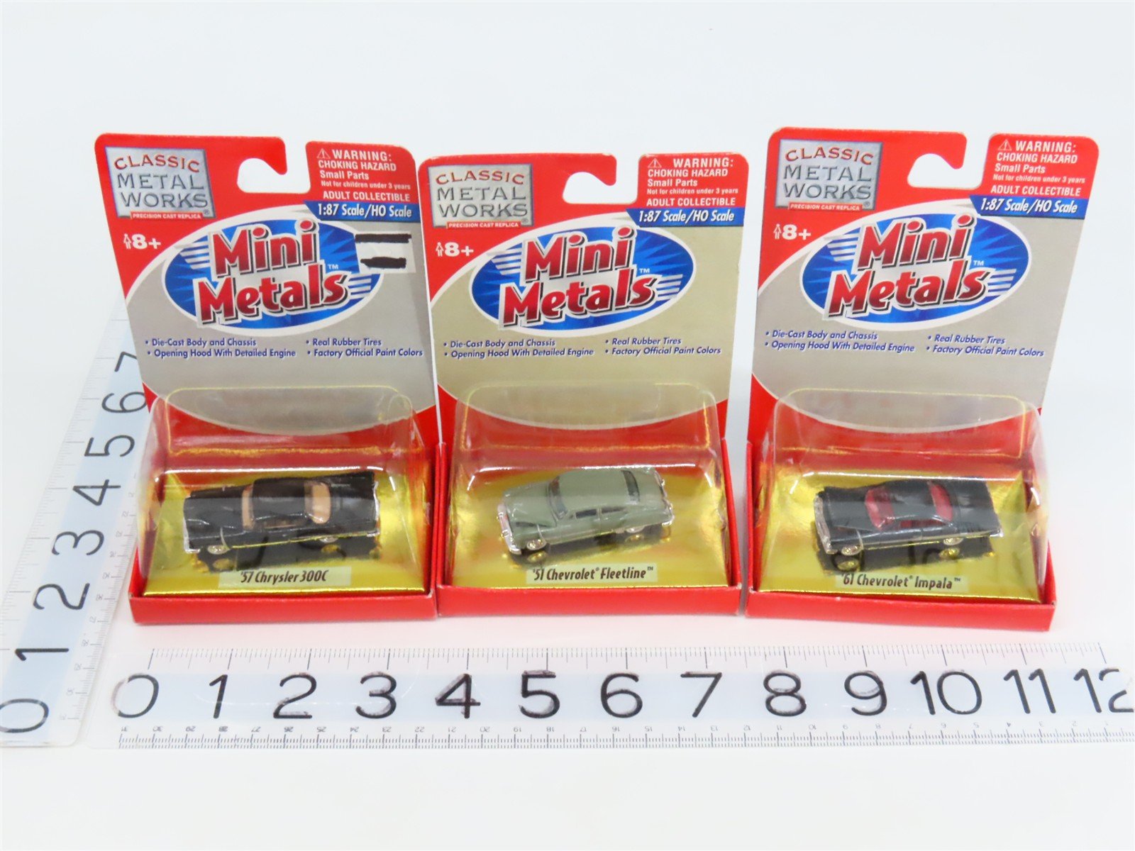LOT of 3 HO CMW Mini Metals 1950s/60s Chrysler 300C, Chevy Fleetline, & Impala