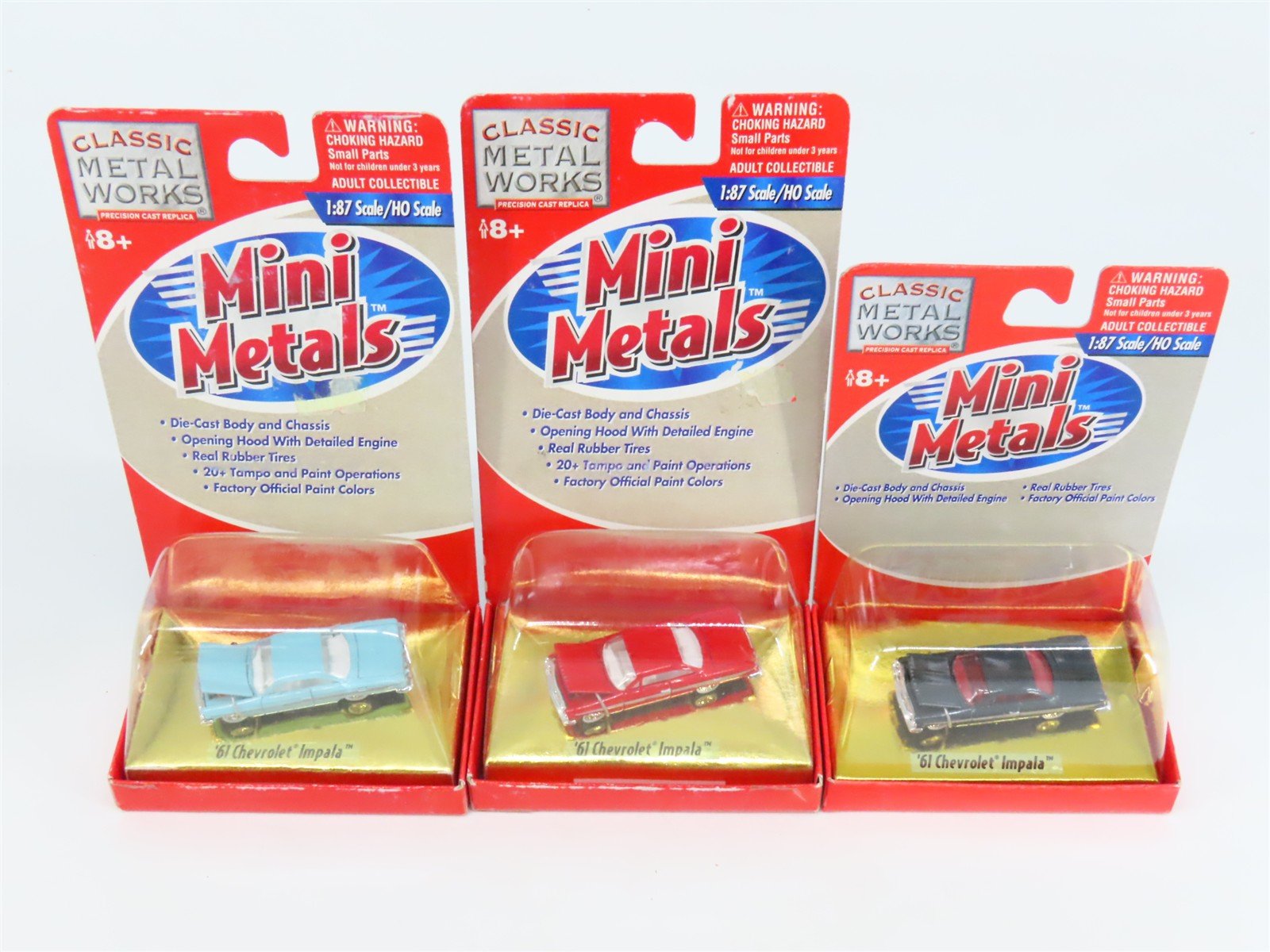 LOT of 3 HO 1/87 Scale CMW Mini Metals 1961 Chevrolet Impalas