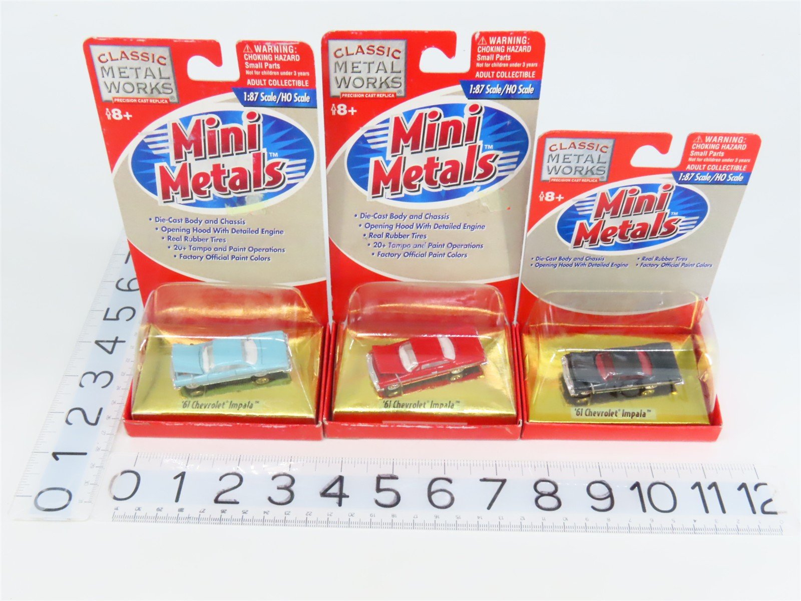 LOT of 3 HO 1/87 Scale CMW Mini Metals 1961 Chevrolet Impalas