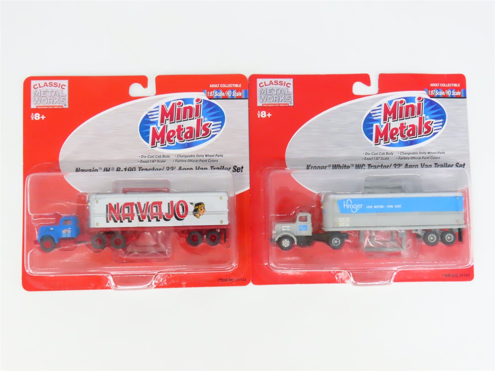 LOT of 2 HO CMW Mini Metals Kroger White WC & Navajo IH-R190 Tractor Trailers