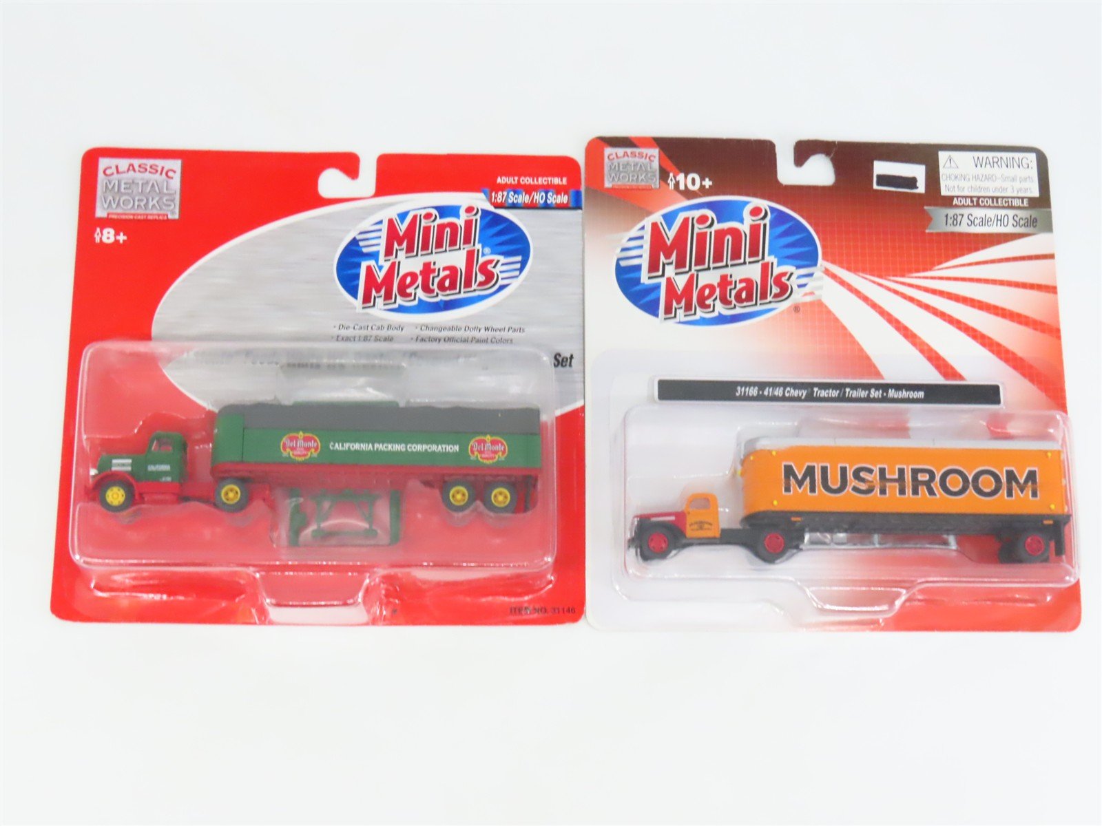 LOT of 2 HO CMW Mini Metals Mushroom & Del Monte Chevy & White Tractor Trailers