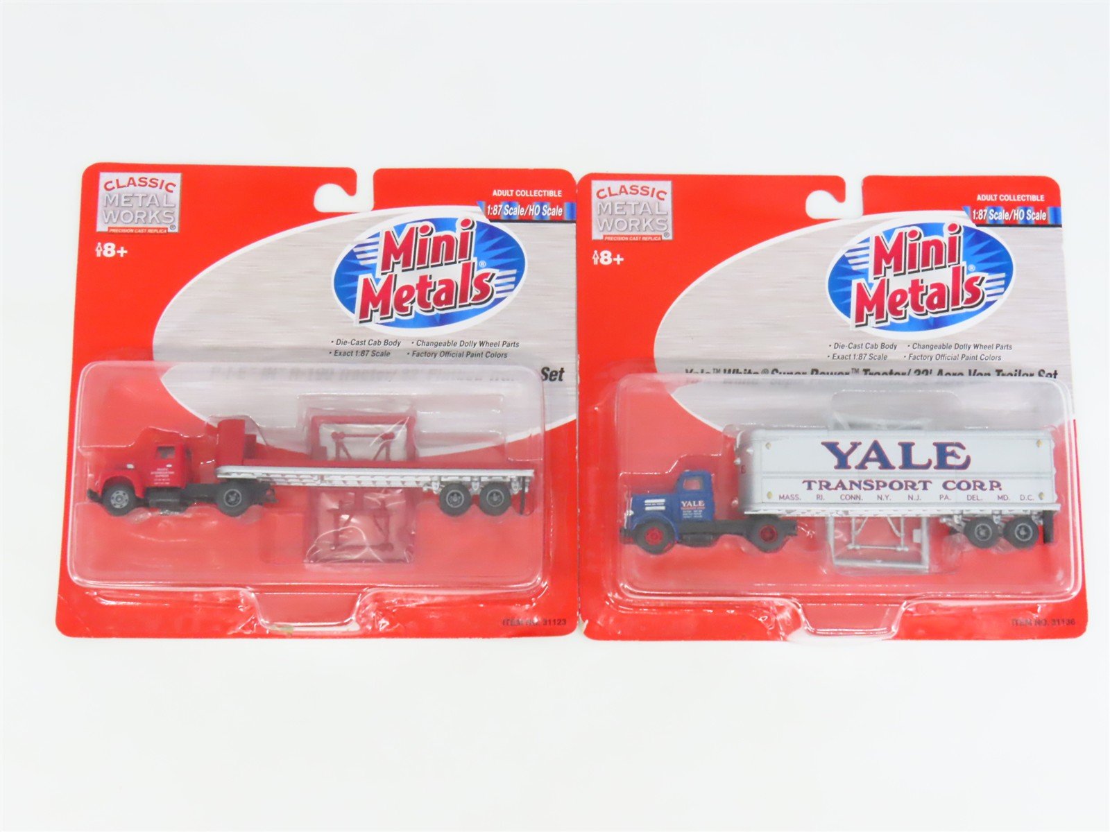 LOT of 2 HO Scale CMW Mini Metals Yale & P-I-E White & IH Tractor Trailers