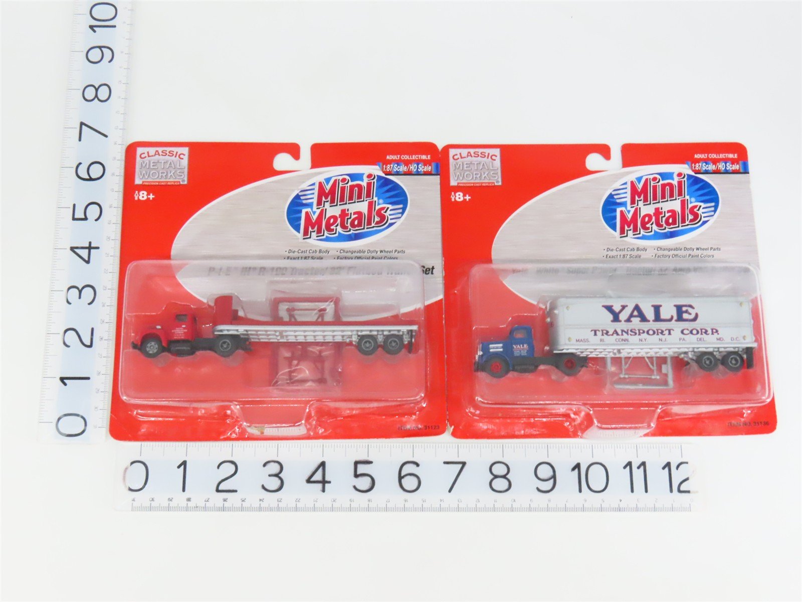 LOT of 2 HO Scale CMW Mini Metals Yale & P-I-E White & IH Tractor Trailers