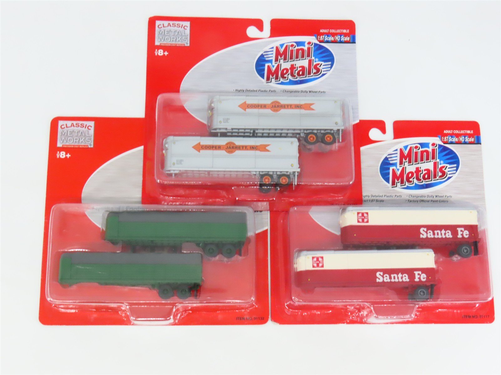 LOT of 3 HO CMW Mini Metals Cooper-Jarrett, ATSF, & Green 32' Trailer 2-Packs