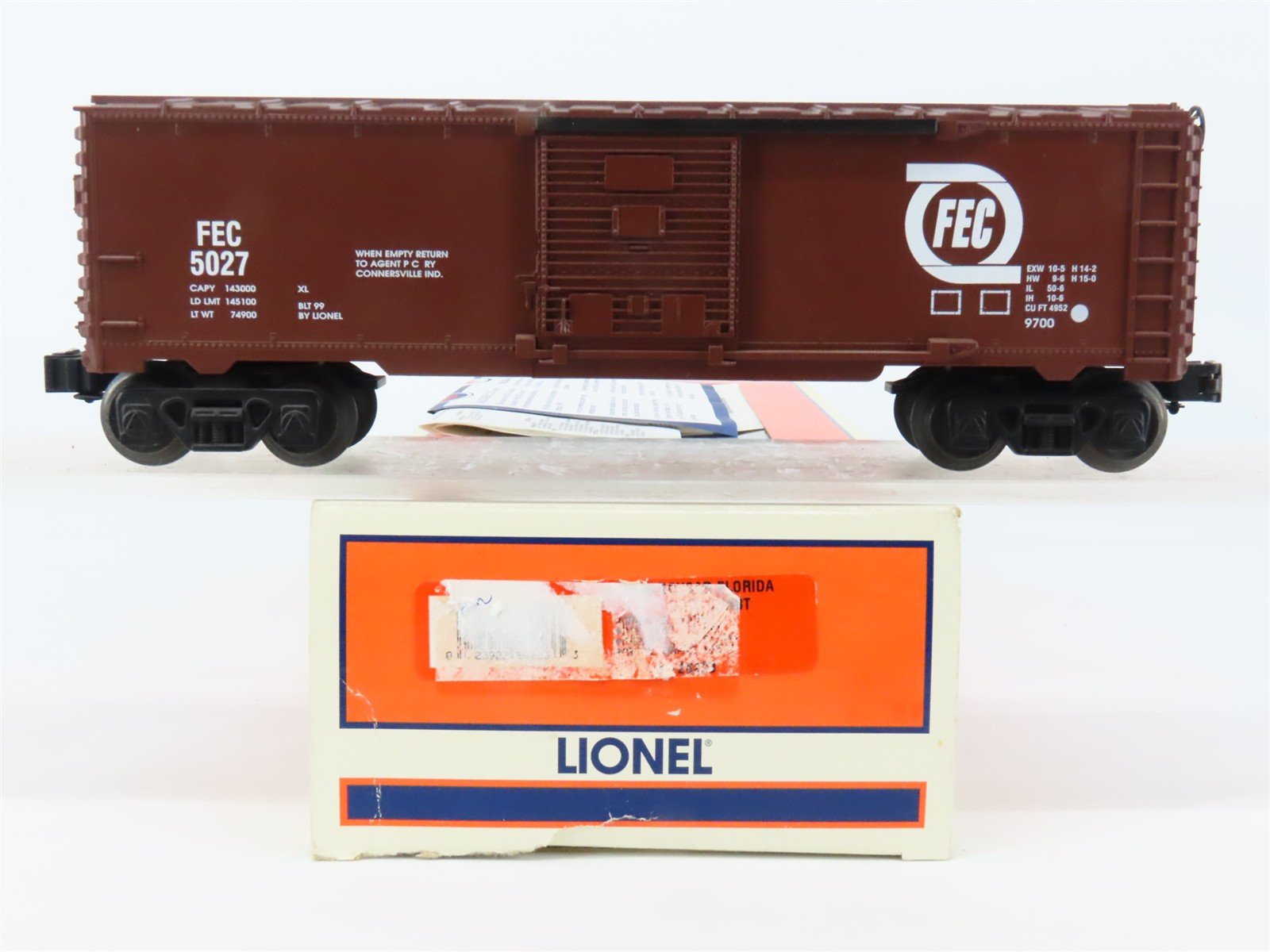 O Gauge 3-Rail Lionel 6-26223 FEC Florida East Coast Single Door Box Car #5027