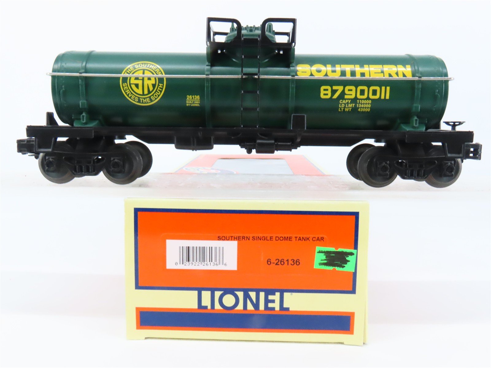 O Gauge 3-Rail Lionel 6-26136 SOU Southern Railway Single Dome Tank Car #8790011