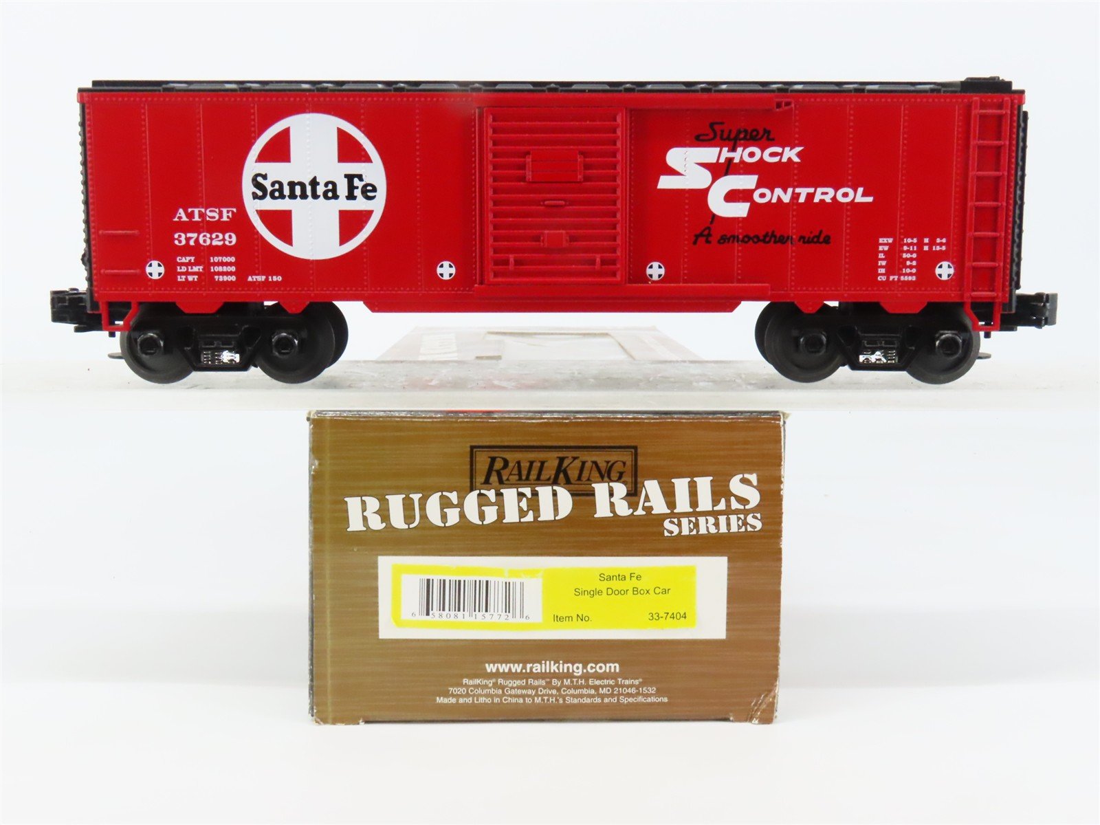 O Gauge 3-Rail MTH Rail King Rugged Rails 33-7404 ATSF Santa Fe Box Car #37629