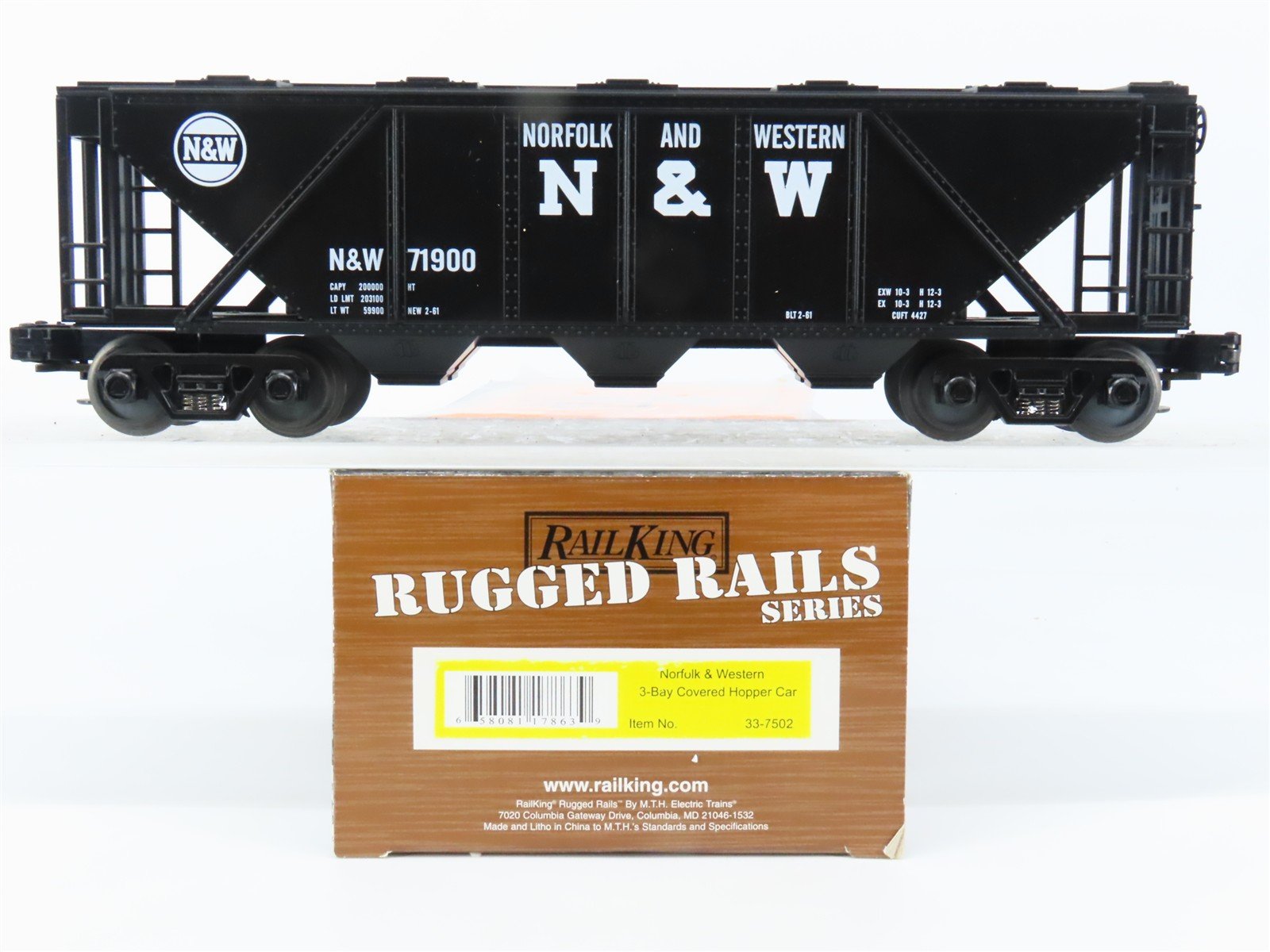 O Gauge 3-Rail MTH Rail King 33-7502 N&W Norfolk & Western 3-Bay Hopper #71900