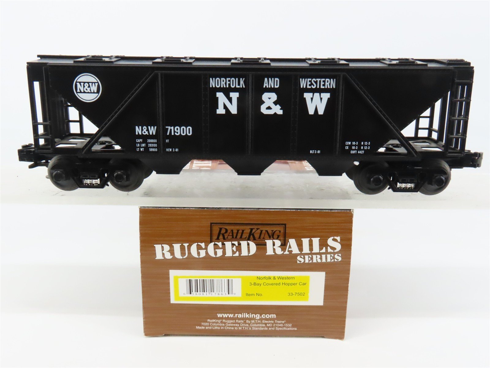 O Gauge 3-Rail MTH Rail King 33-7502 N&W Norfolk & Western 3-Bay Hopper #71900