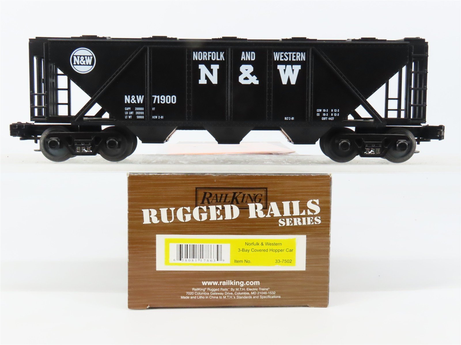 O Gauge 3-Rail MTH Rail King 33-7502 N&W Norfolk & Western 3-Bay Hopper #71900