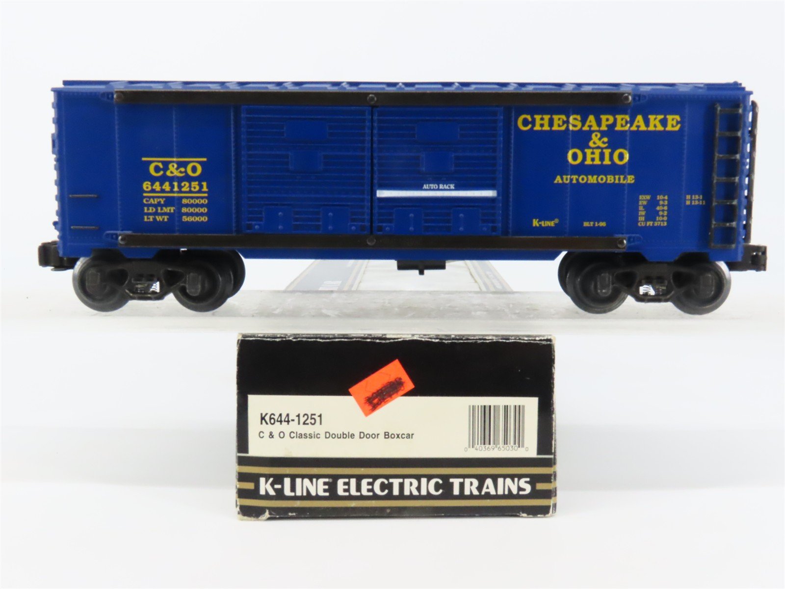 O Gauge 3-Rail K-Line K644-1251 C&O Chesapeake & Ohio Railroad Box Car #6441251
