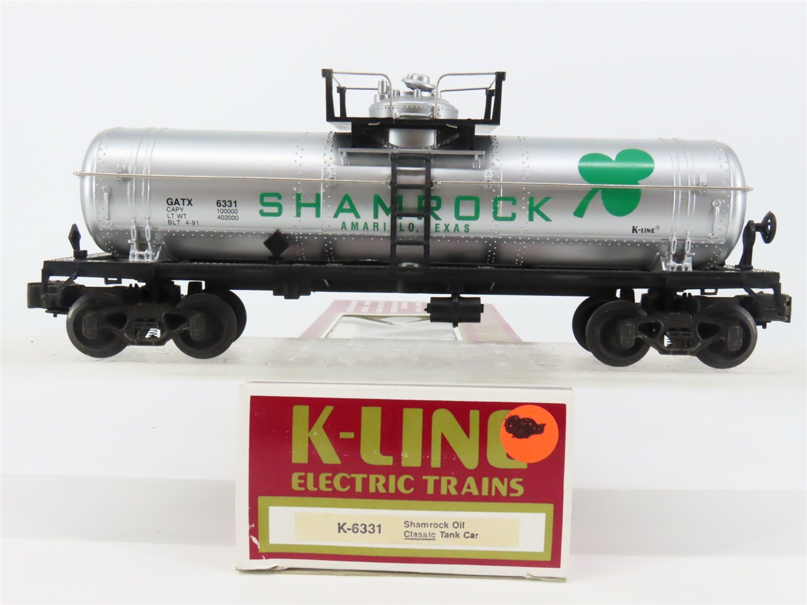 O Gauge 3-Rail K-Line K-6331 GATX Shamrock Oil Tank Car #6331