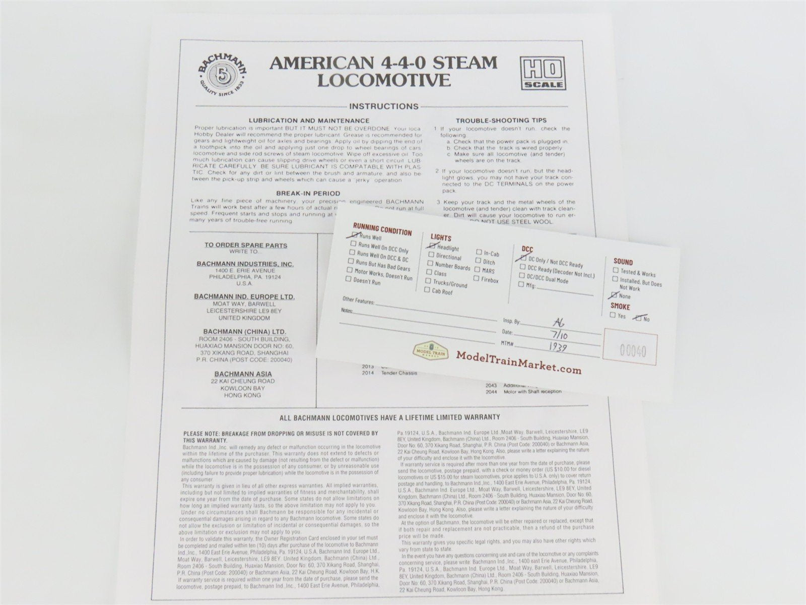 HO Scale Bachmann Atlanta & West Point 4-4-0 Steam Locomotive #60